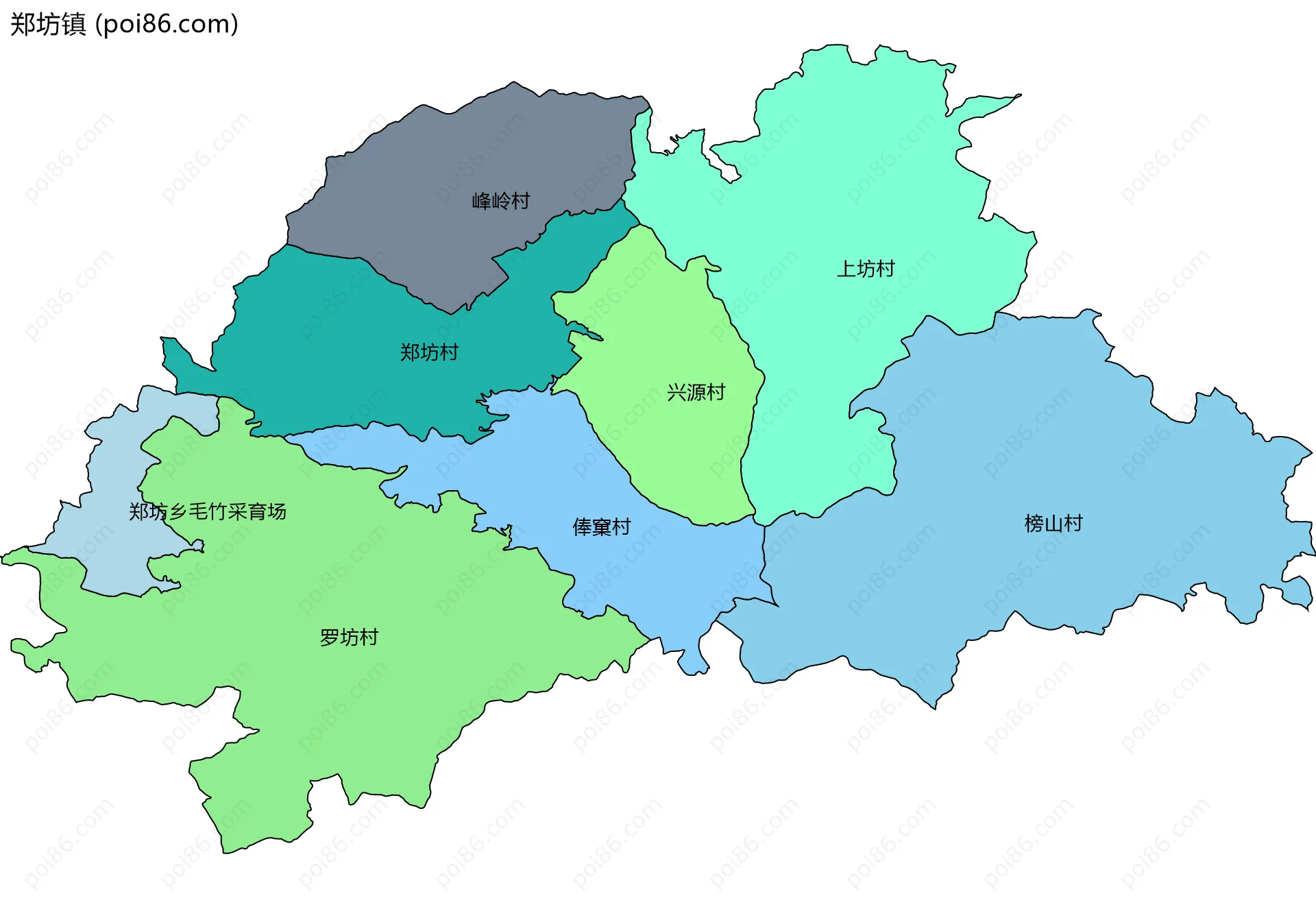 郑坊镇边界地图(五级行政区划)