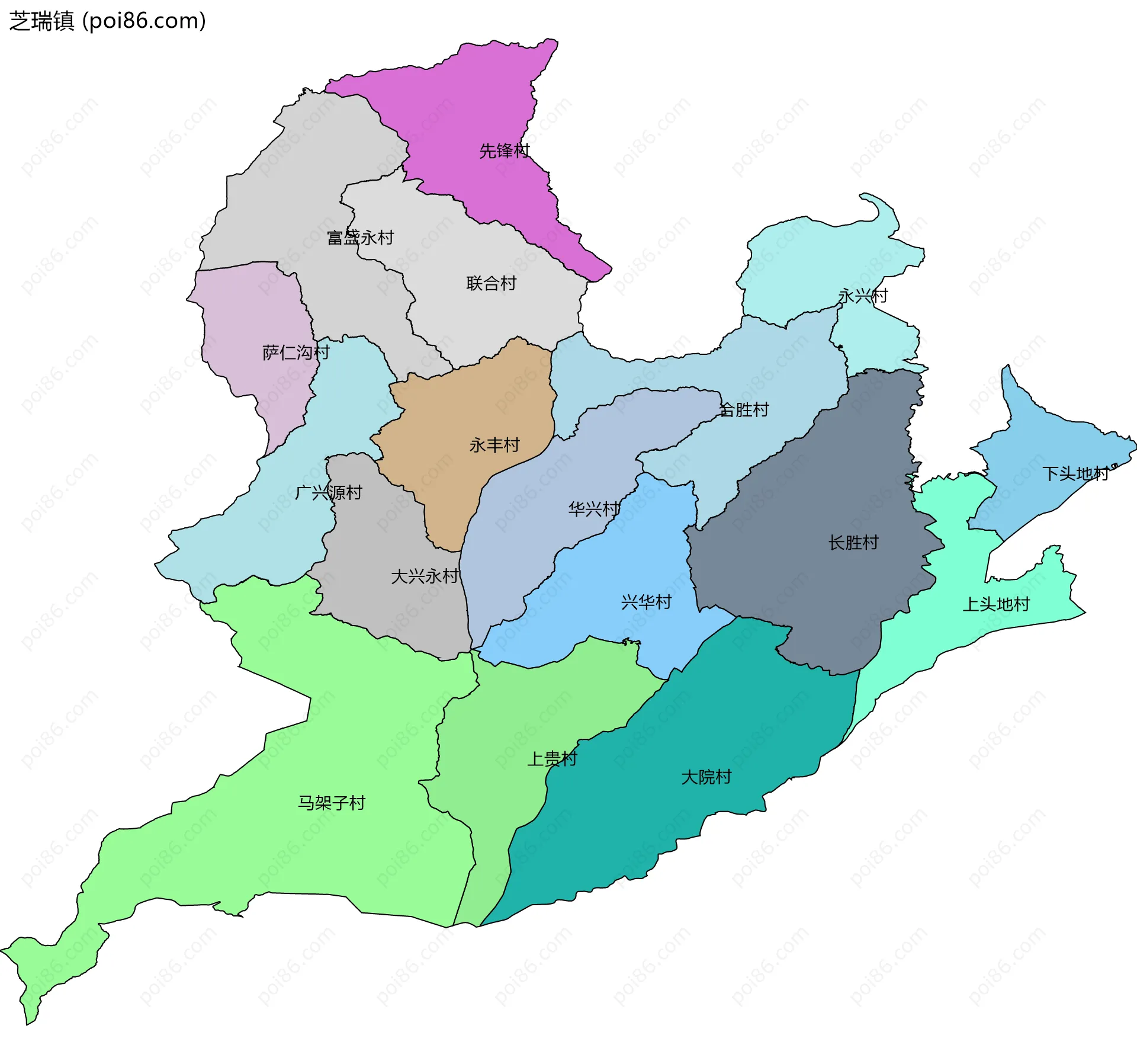芝瑞镇边界地图(五级行政区划)