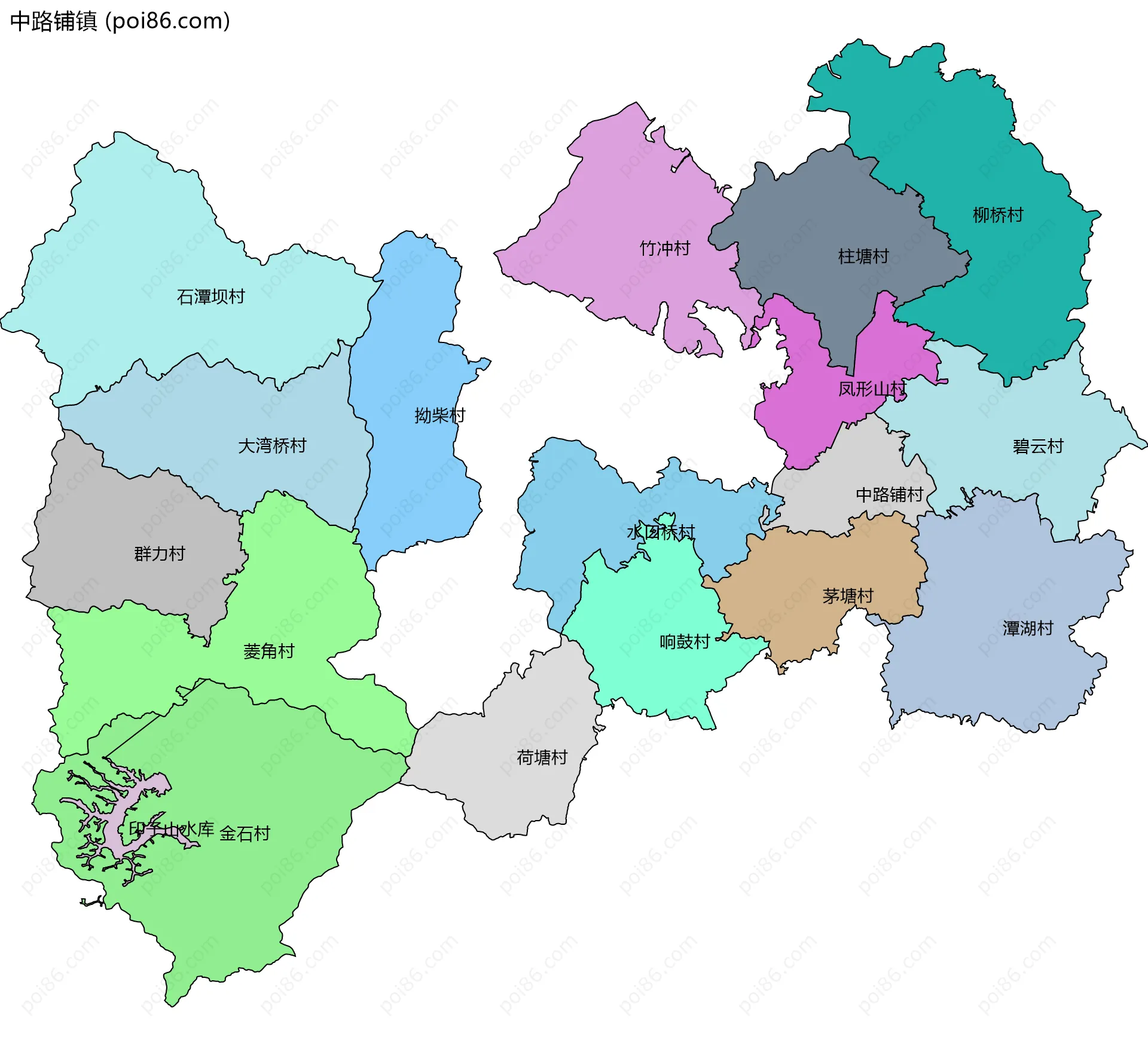 中路铺镇边界地图(五级行政区划)