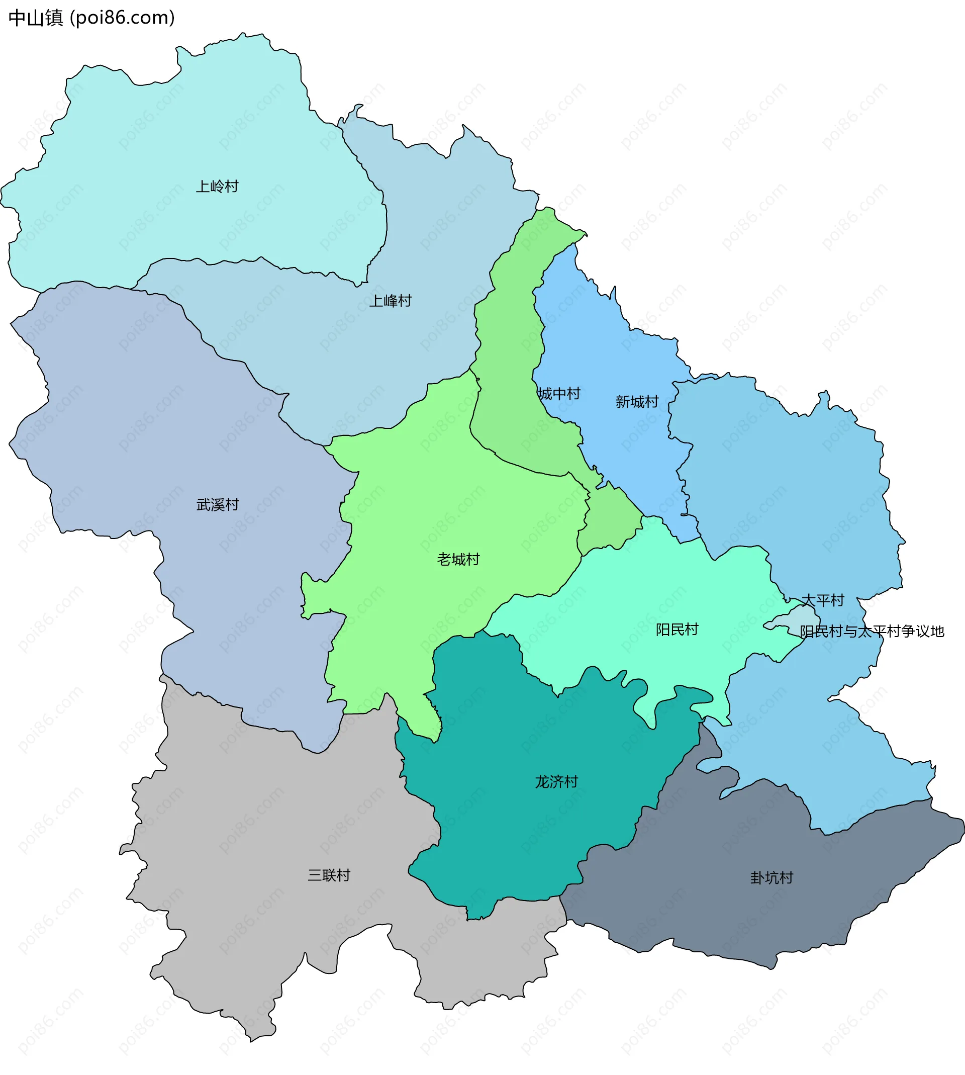 中山镇边界地图(五级行政区划)