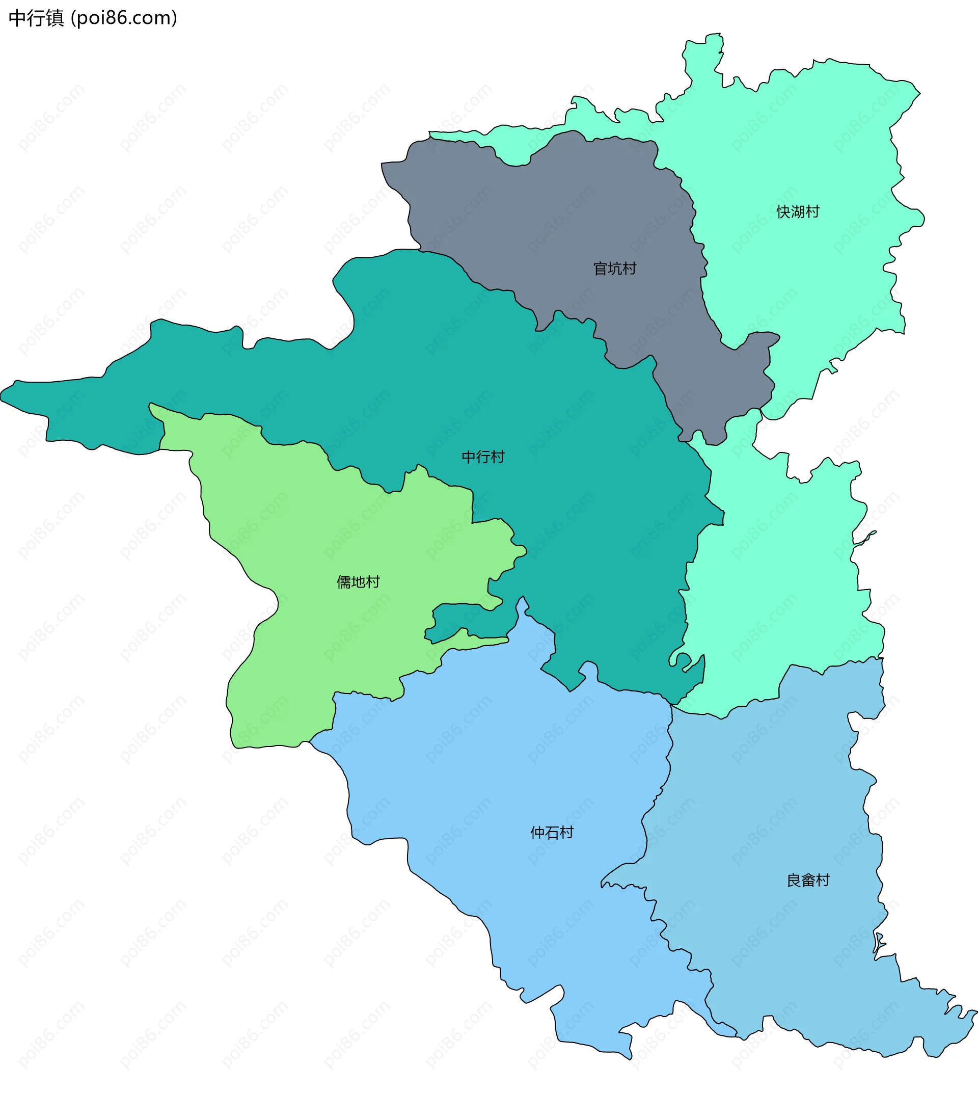 中行镇边界地图(五级行政区划)