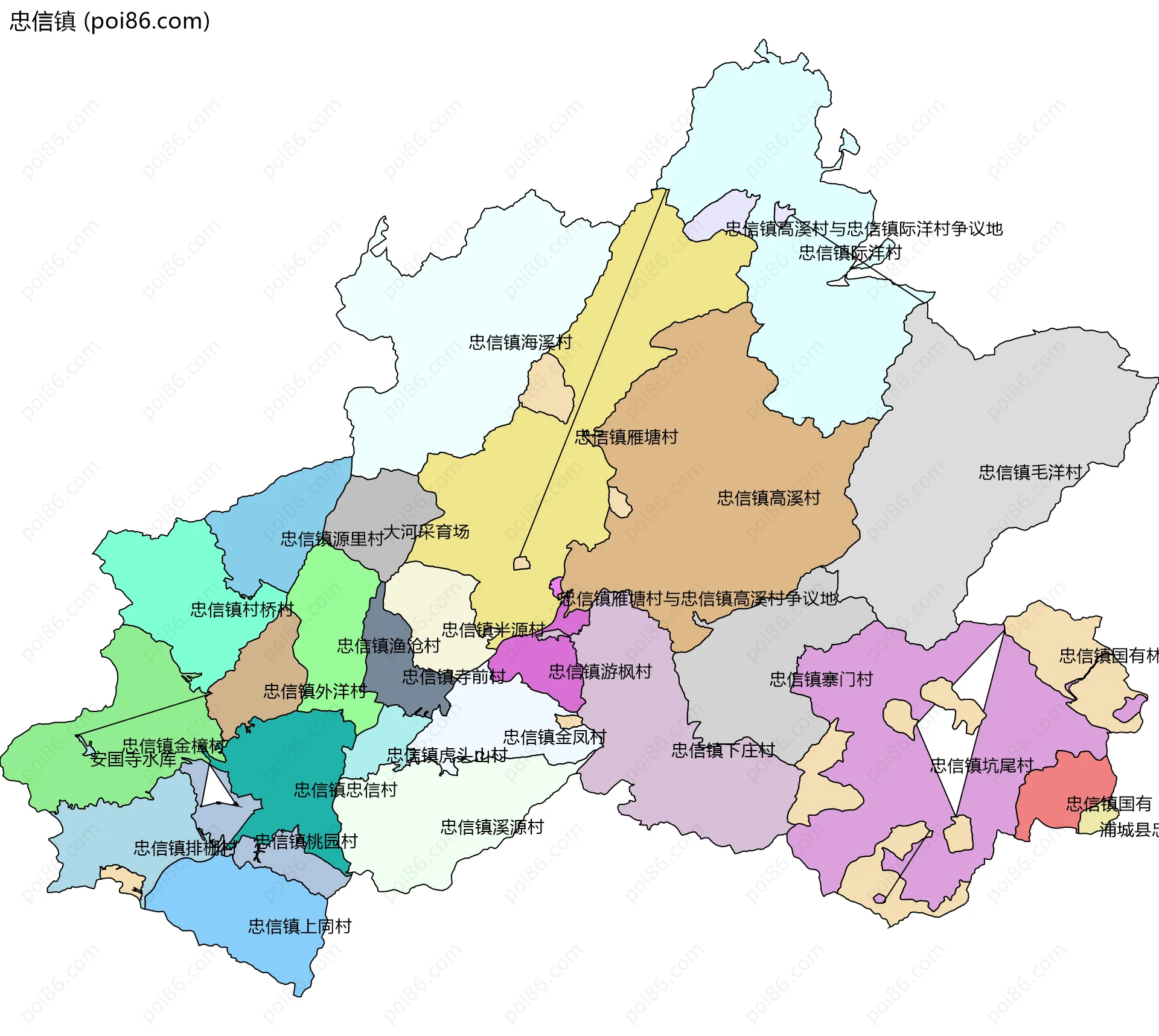 忠信镇边界地图(五级行政区划)