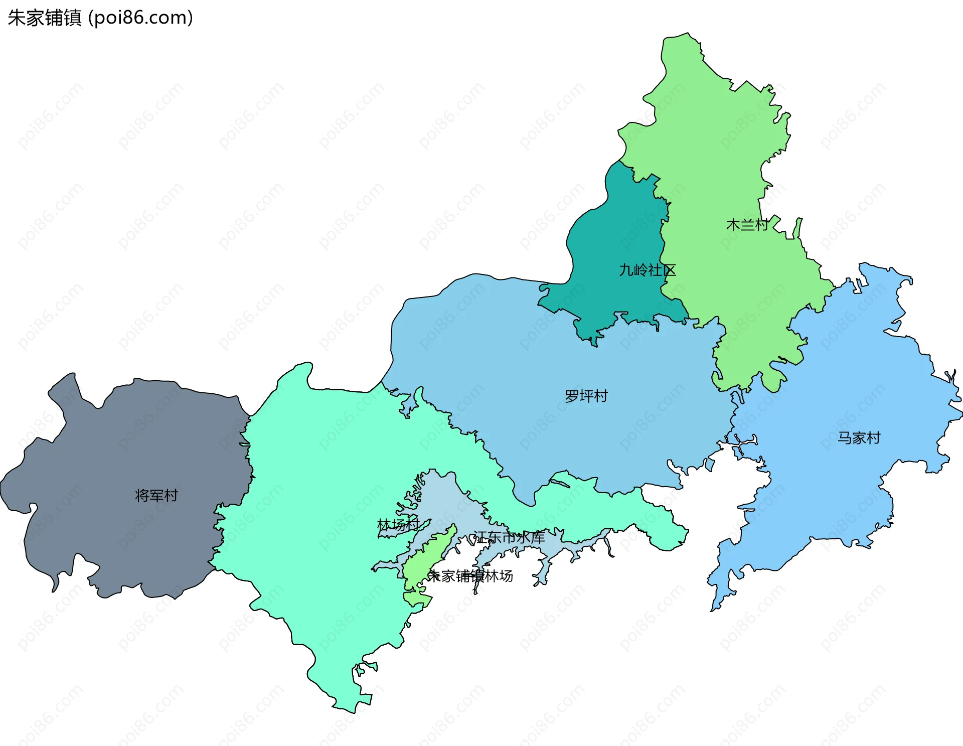 朱家铺镇边界地图(五级行政区划)