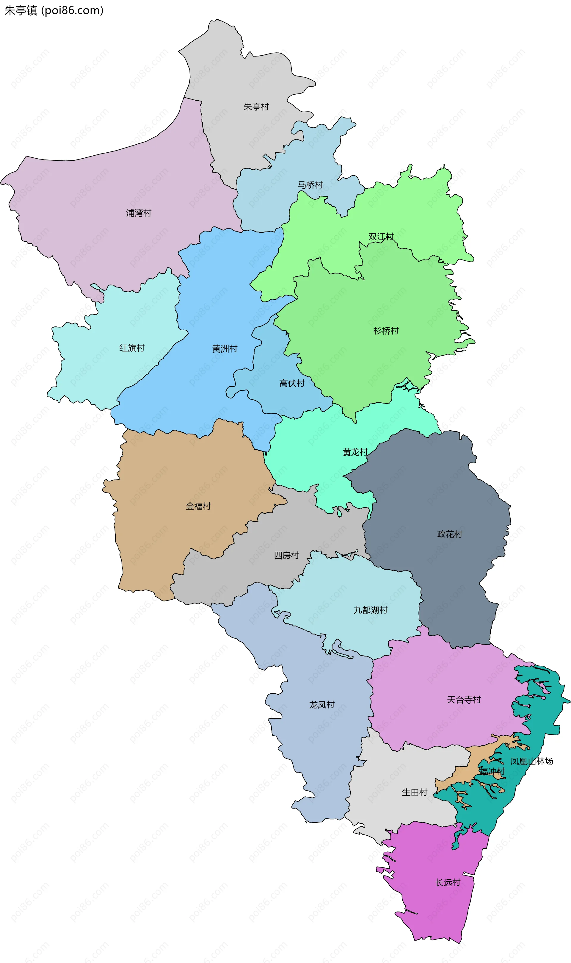 朱亭镇边界地图(五级行政区划)