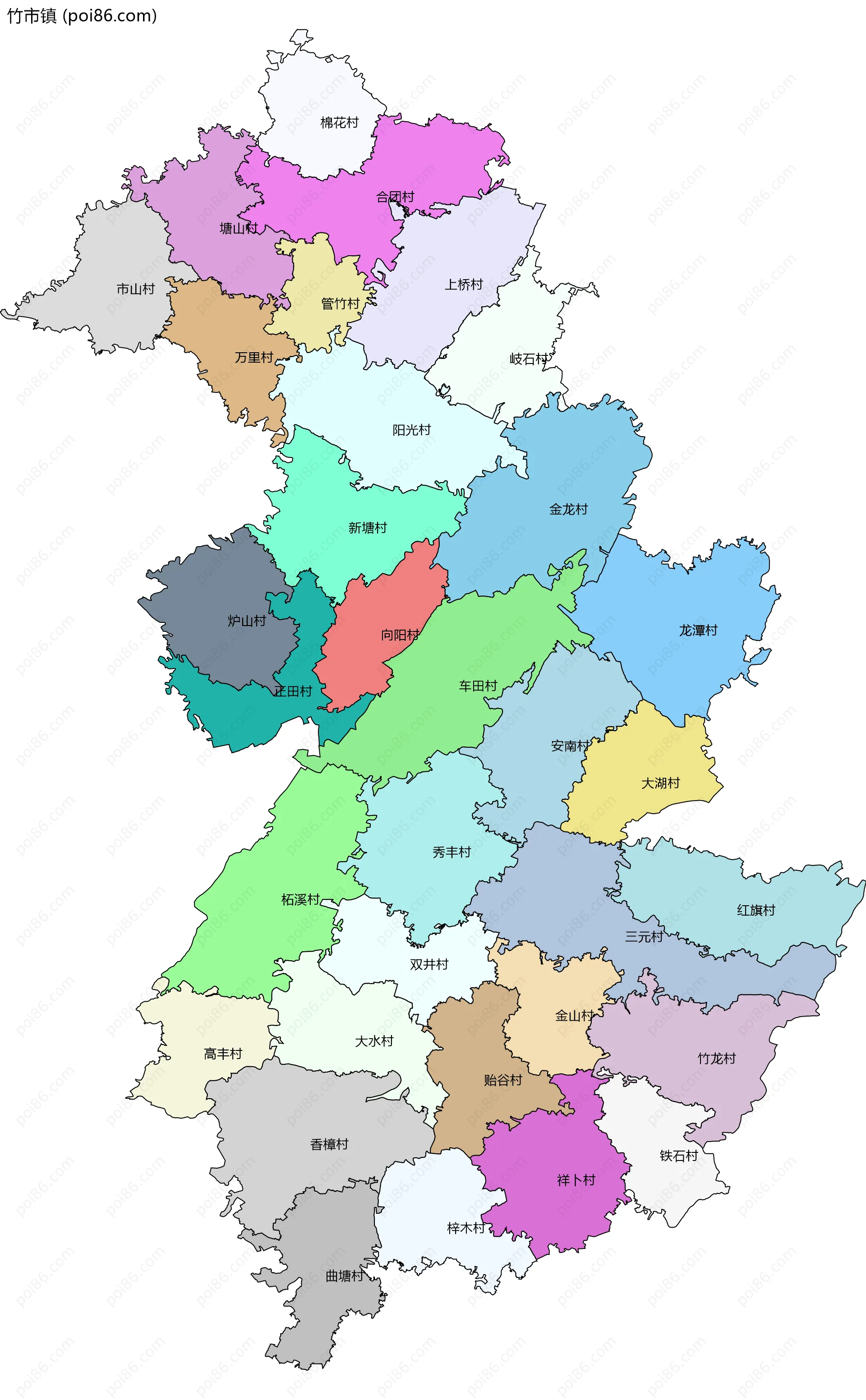 竹市镇边界地图(五级行政区划)