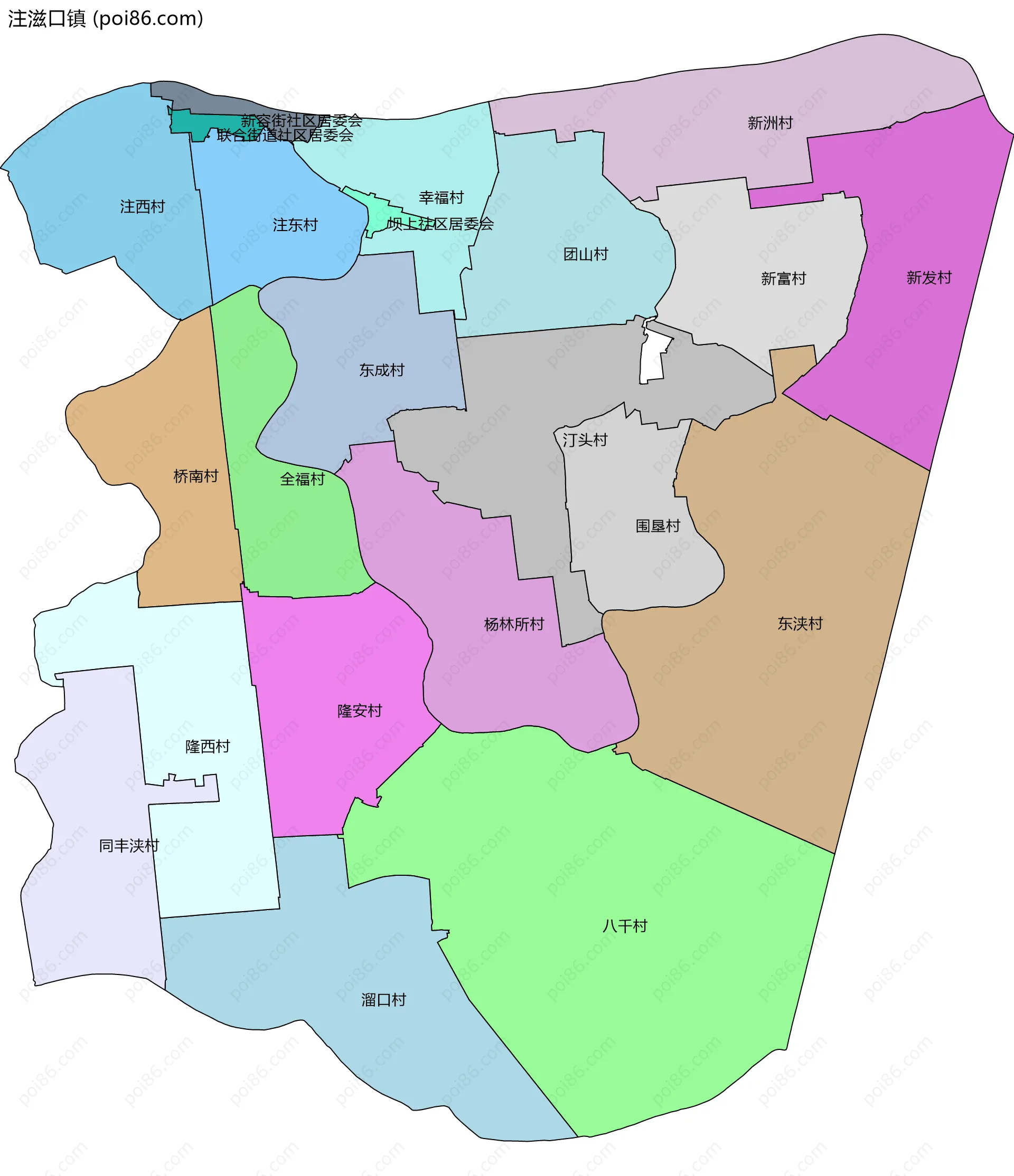 注滋口镇边界地图(五级行政区划)