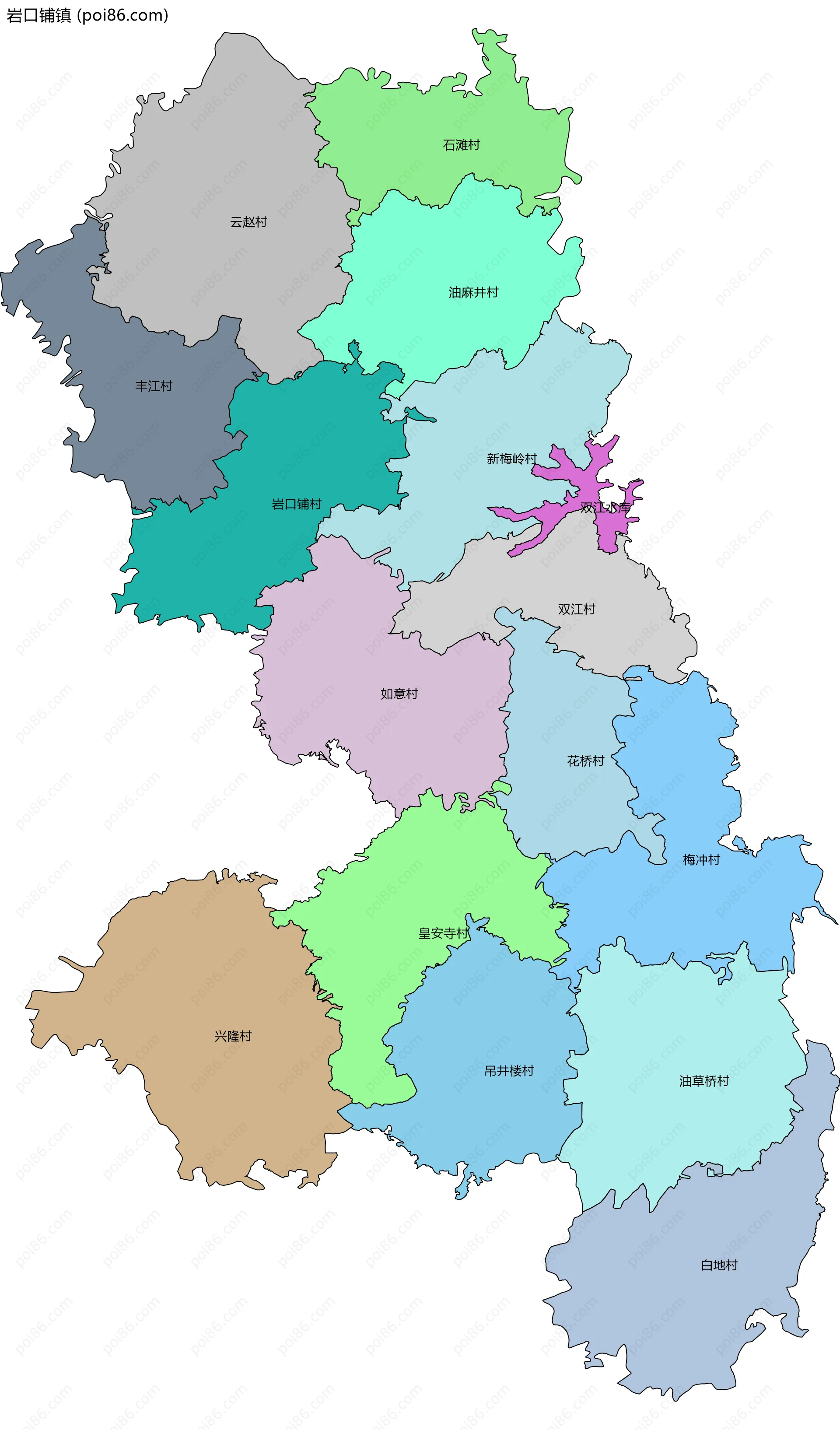 岩口铺镇边界地图(五级行政区划)