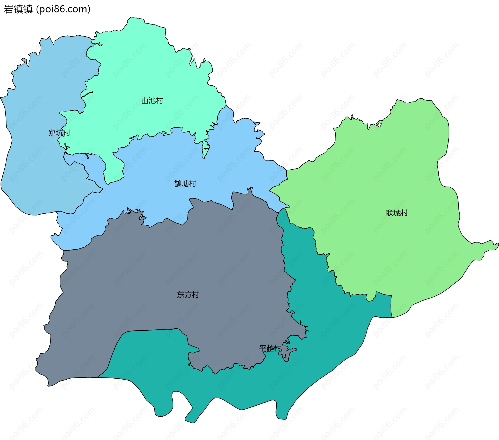 岩镇镇边界地图(五级行政区划)