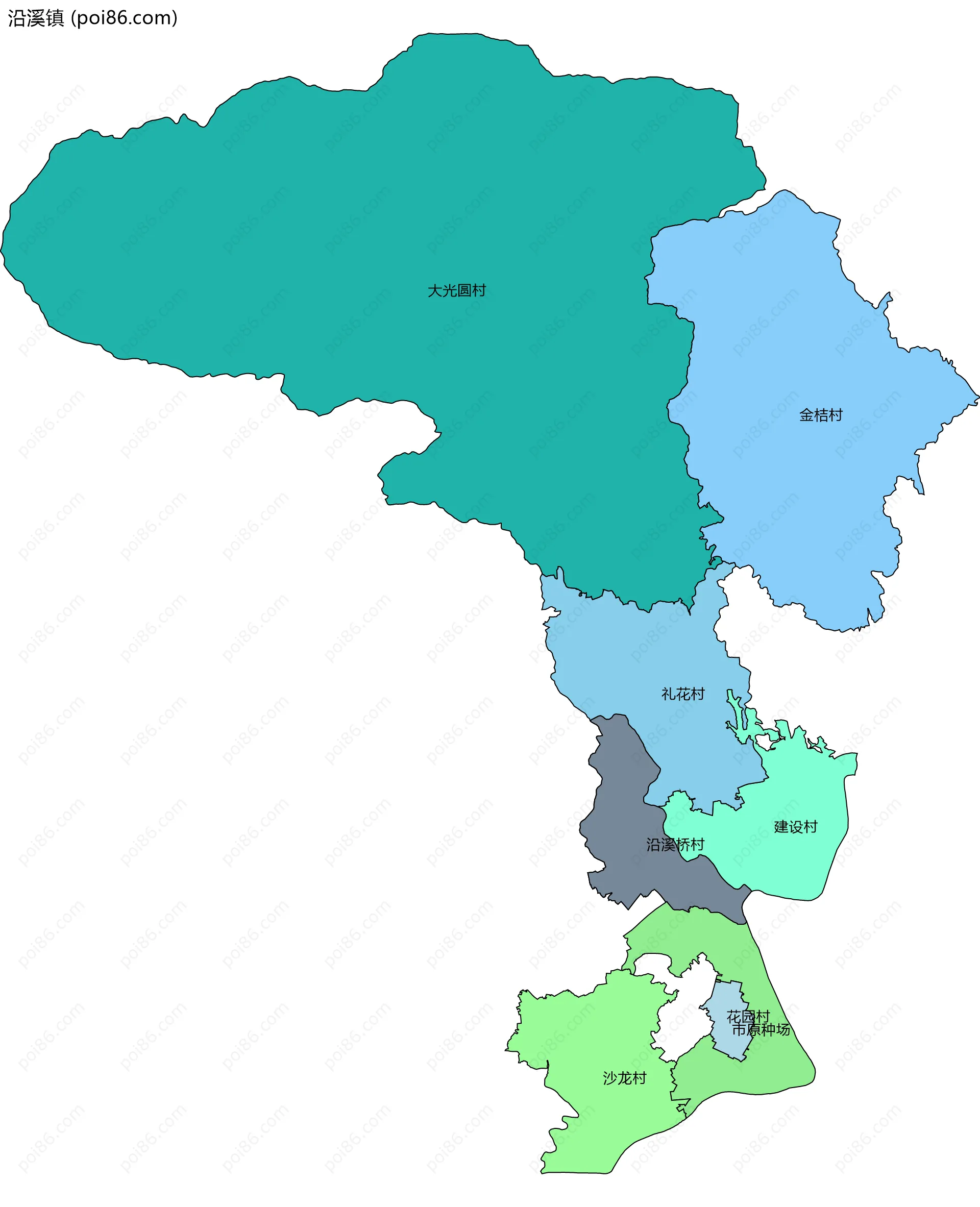 沿溪镇边界地图(五级行政区划)