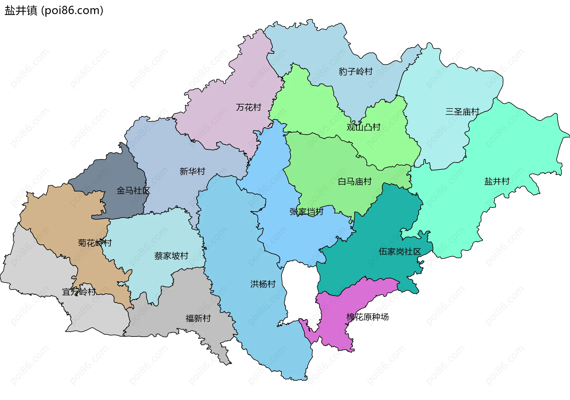 盐井镇边界地图(五级行政区划)