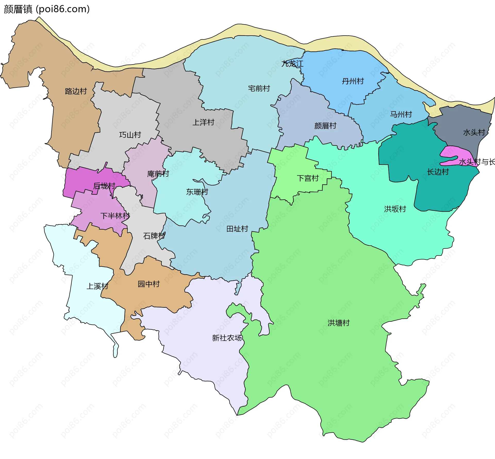 颜厝镇边界地图(五级行政区划)