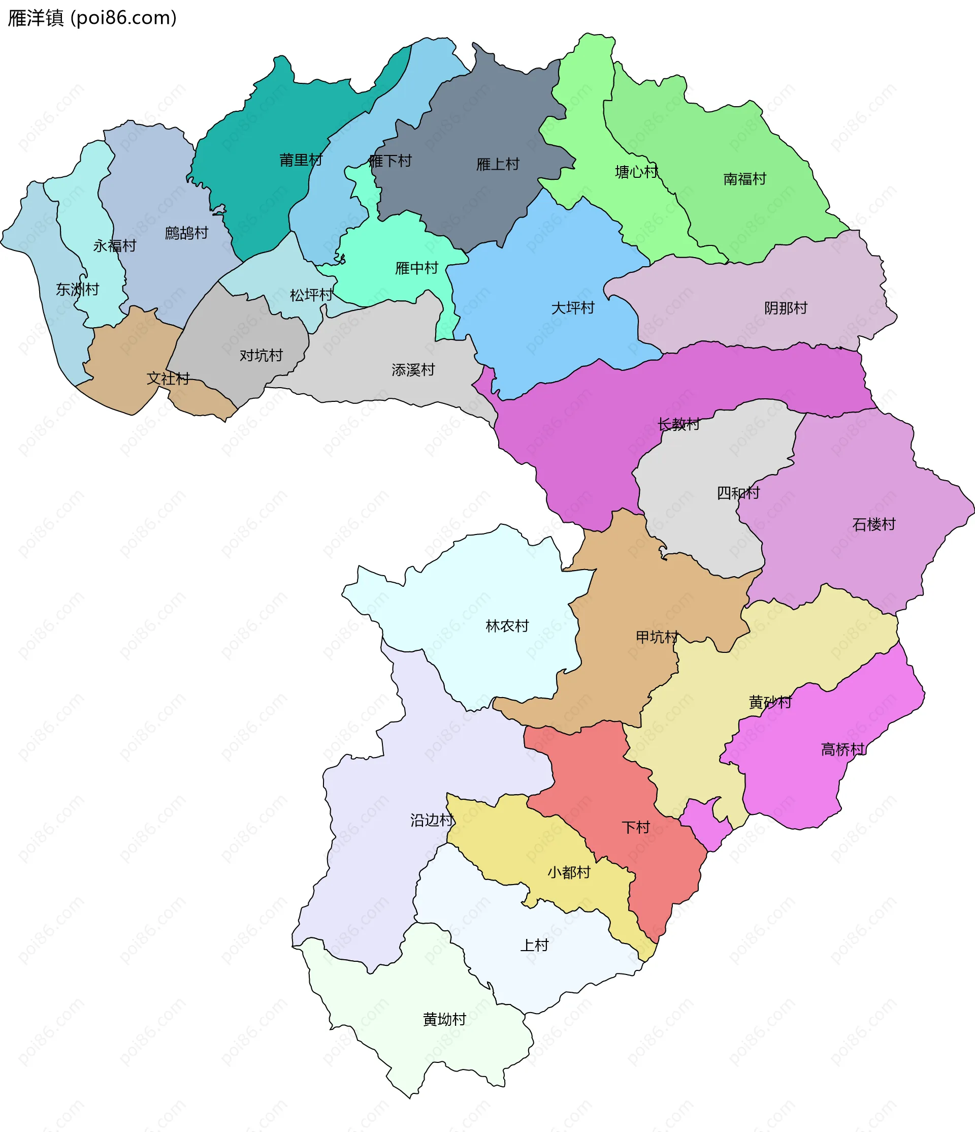 雁洋镇边界地图(五级行政区划)