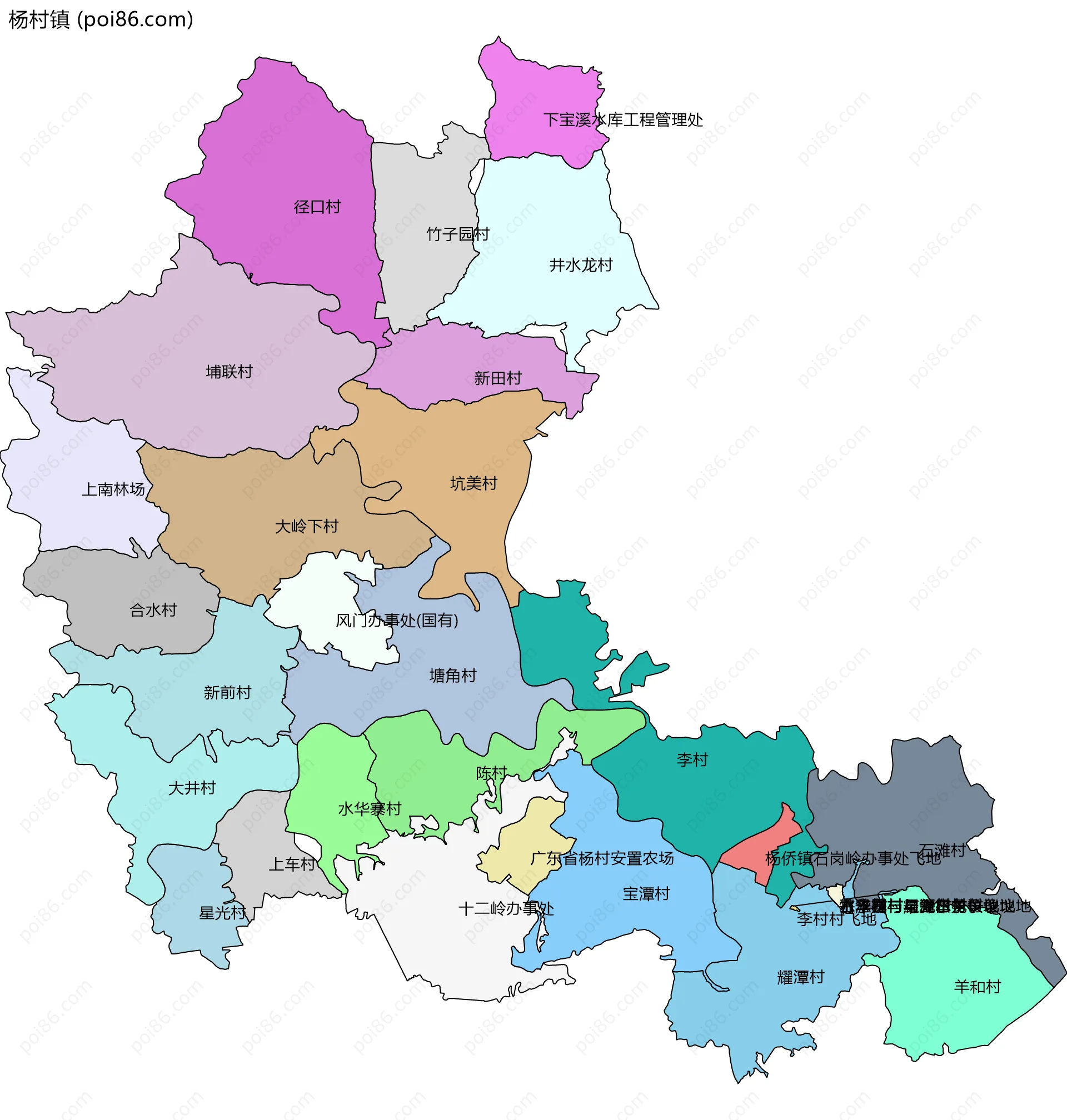 杨村镇边界地图(五级行政区划)