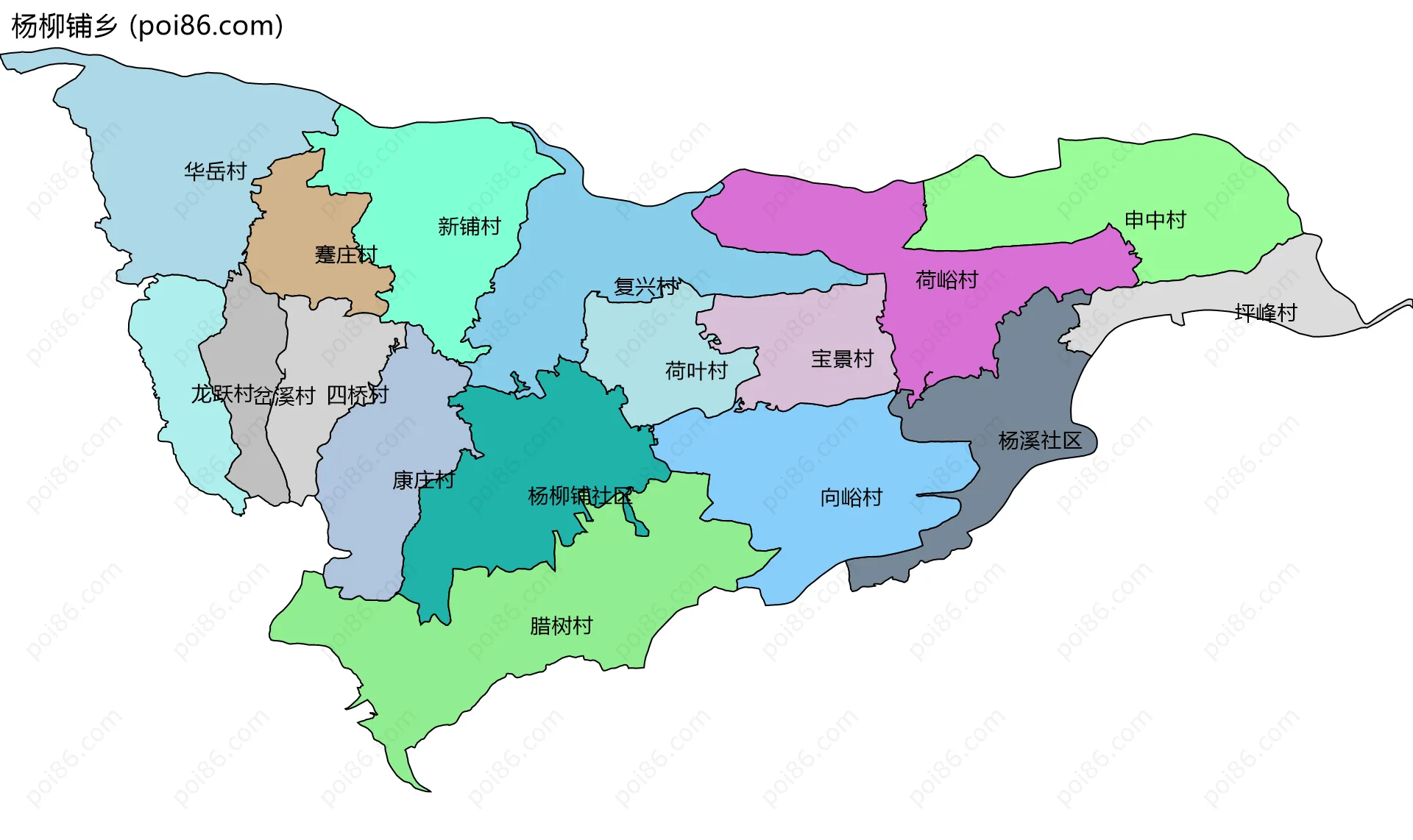 杨柳铺乡边界地图(五级行政区划)