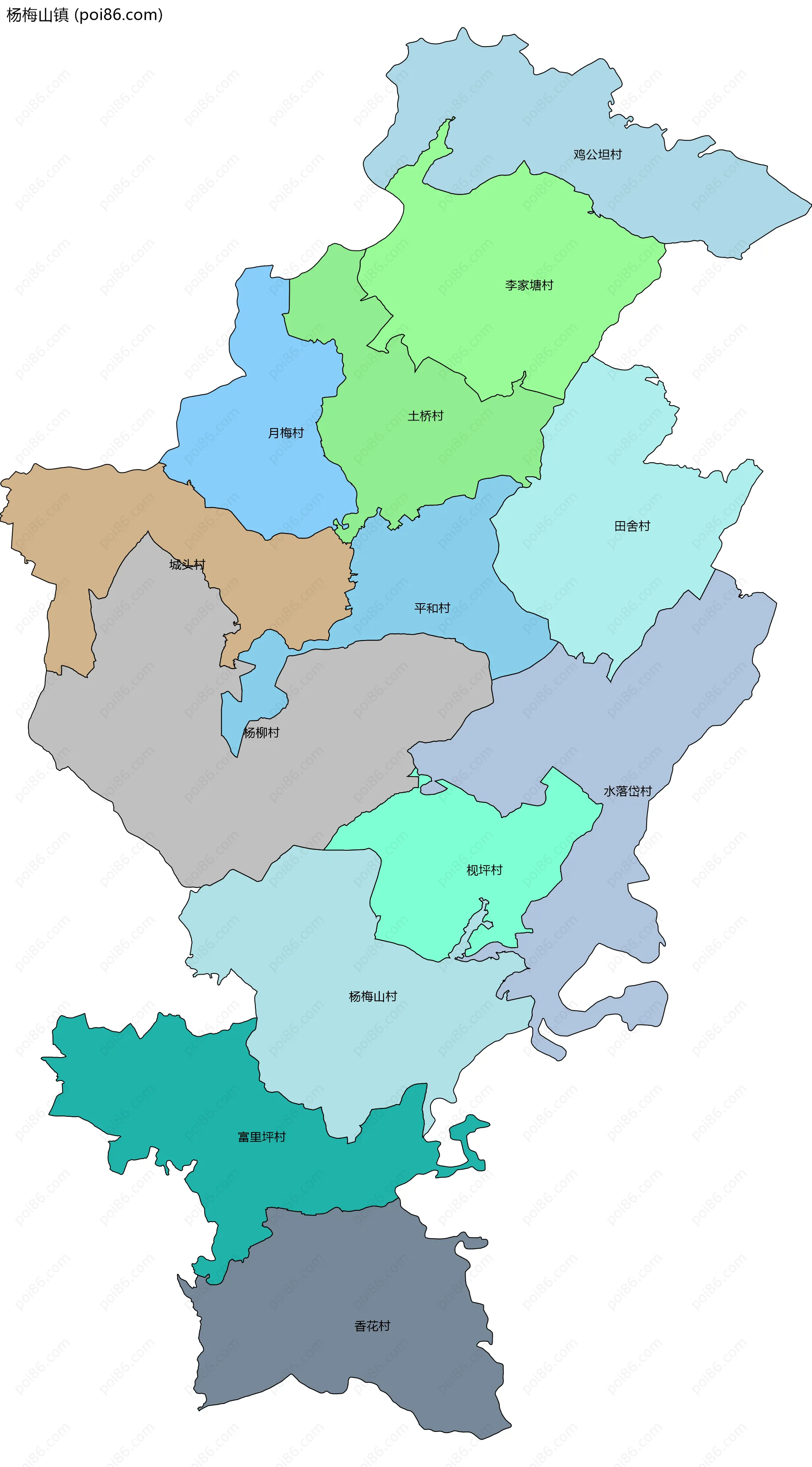 杨梅山镇边界地图(五级行政区划)