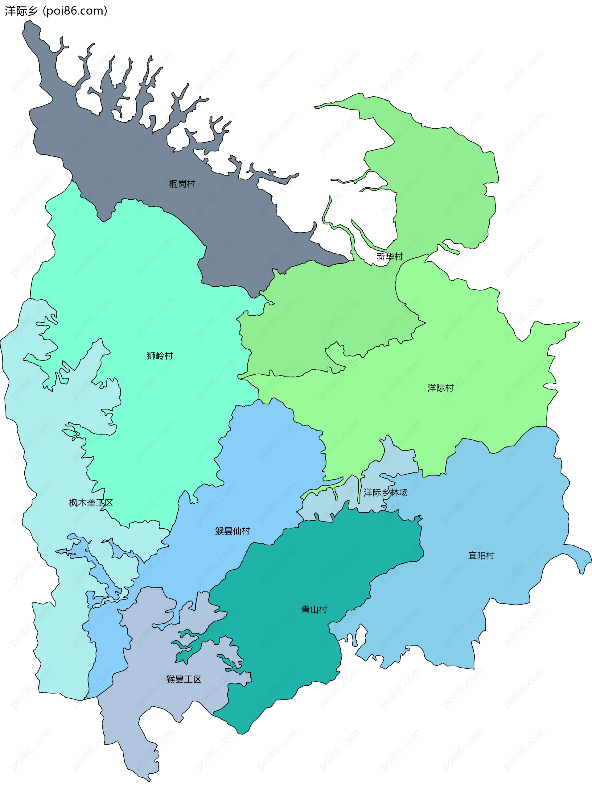 洋际乡边界地图(五级行政区划)