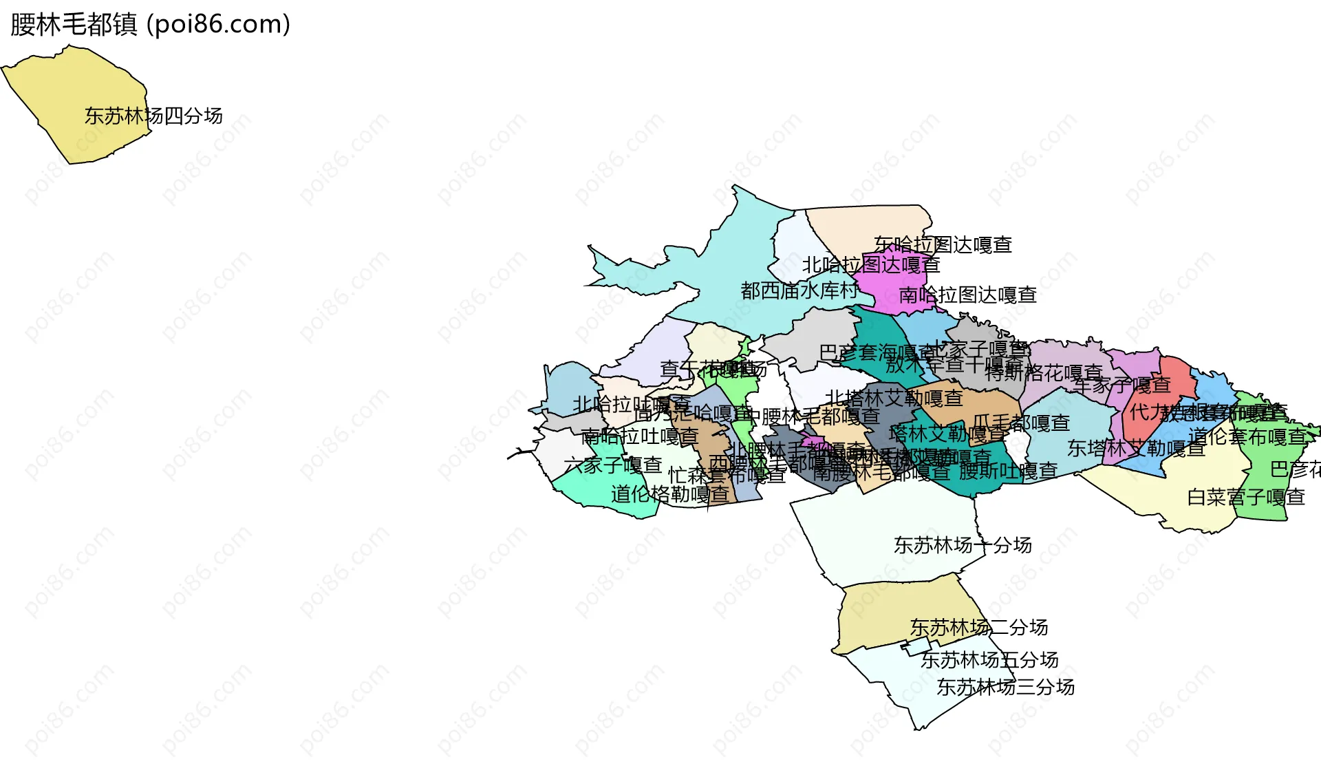 腰林毛都镇边界地图(五级行政区划)