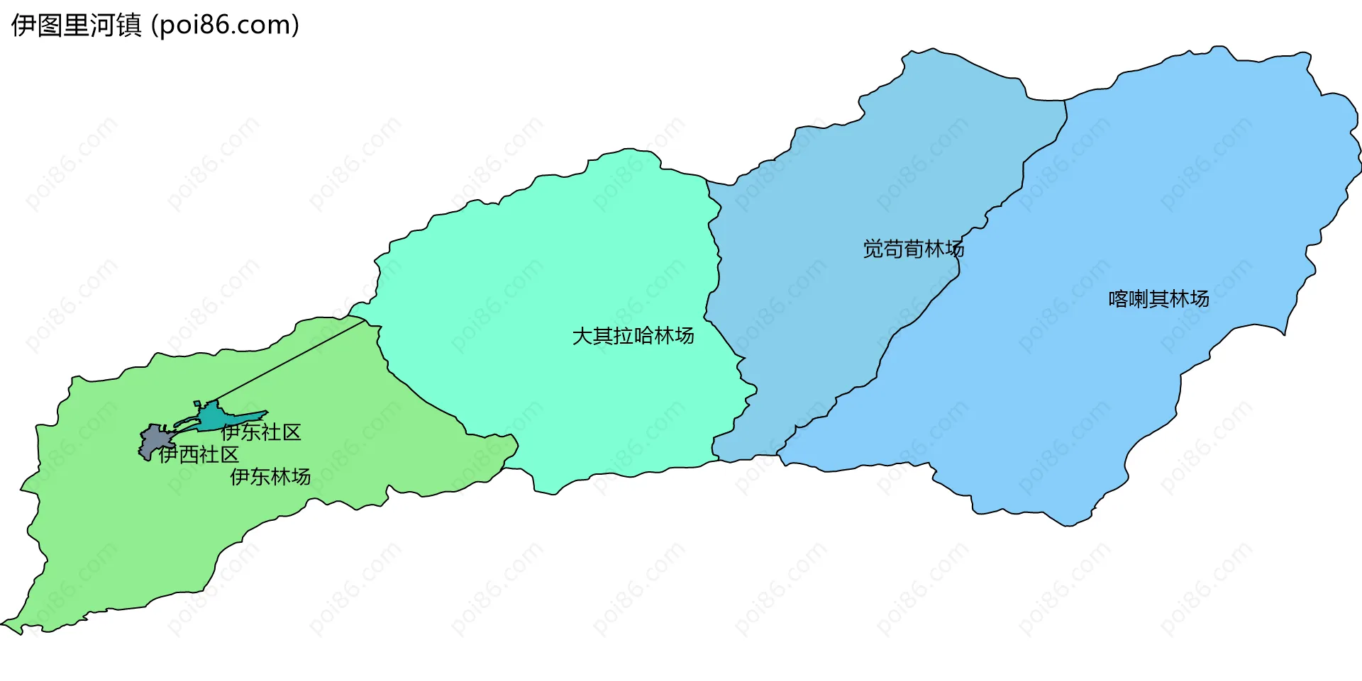伊图里河镇边界地图(五级行政区划)