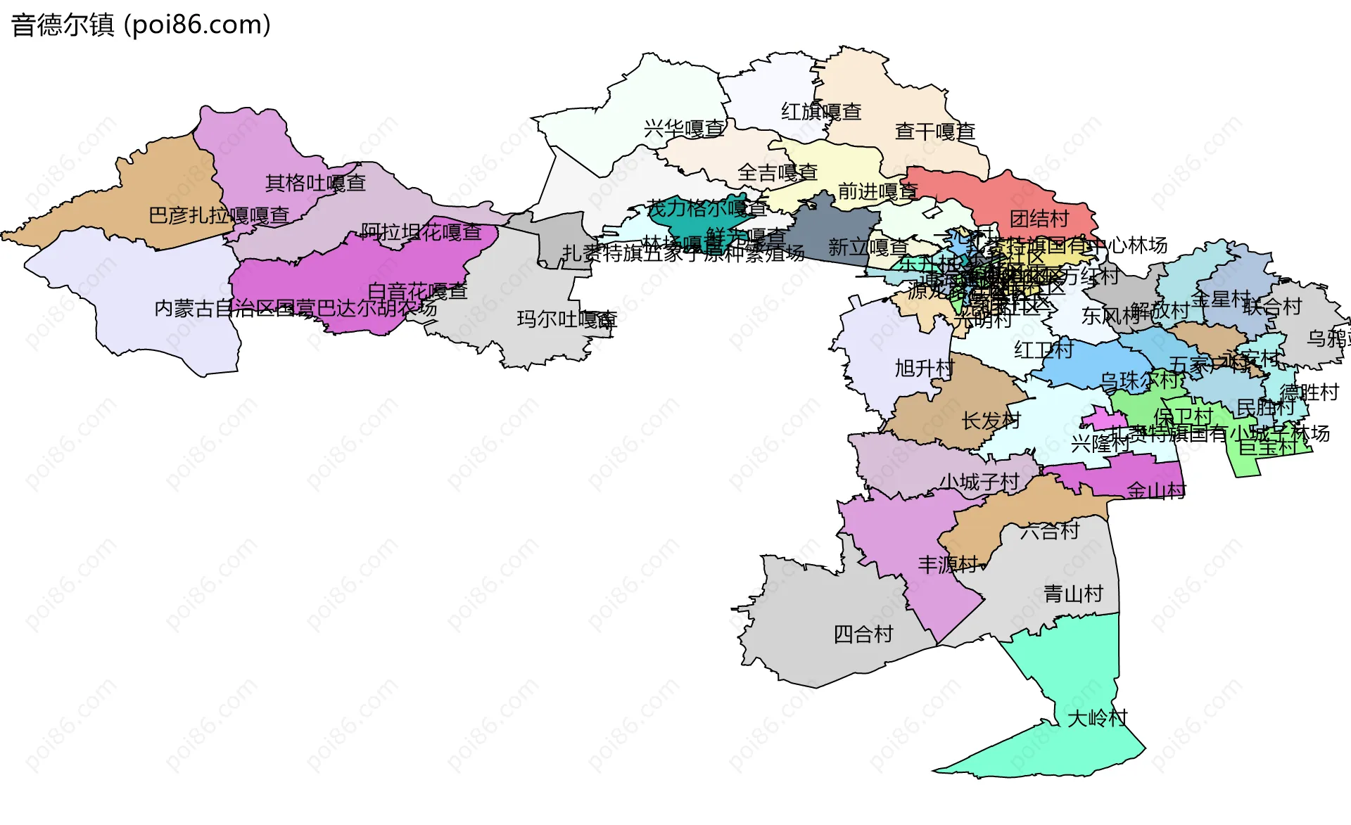 音德尔镇边界地图(五级行政区划)