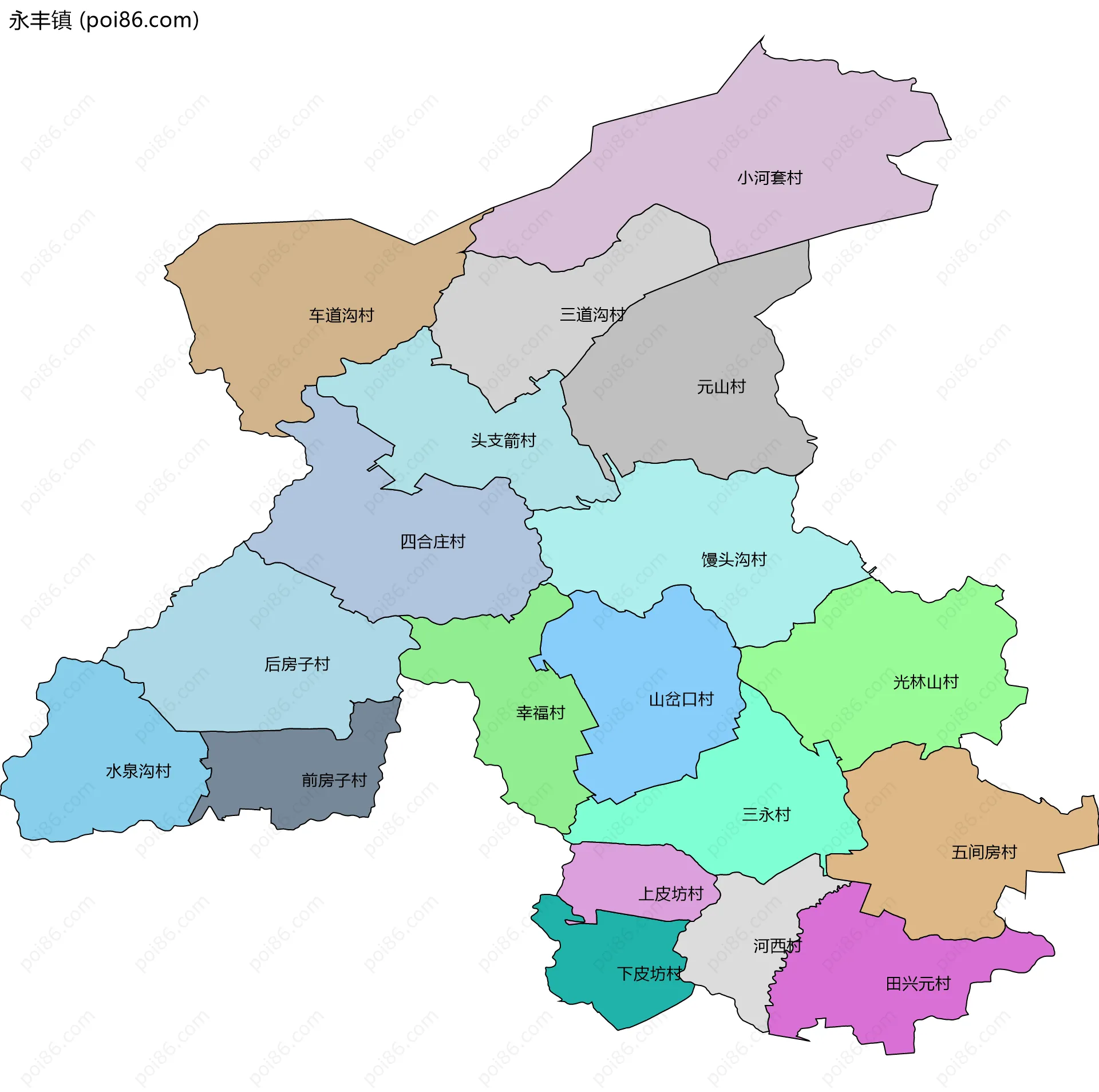 永丰镇边界地图(五级行政区划)