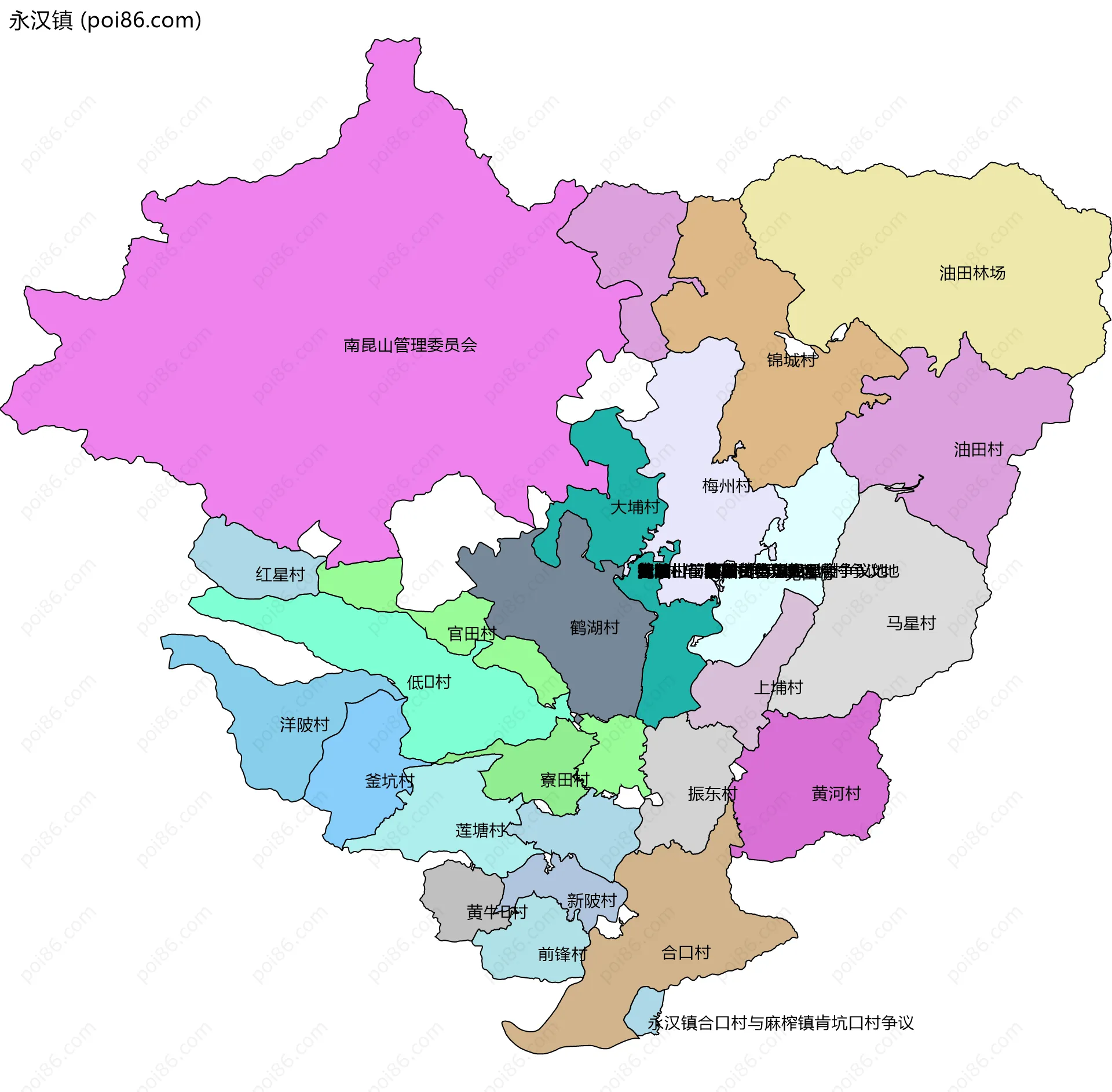 永汉镇边界地图(五级行政区划)