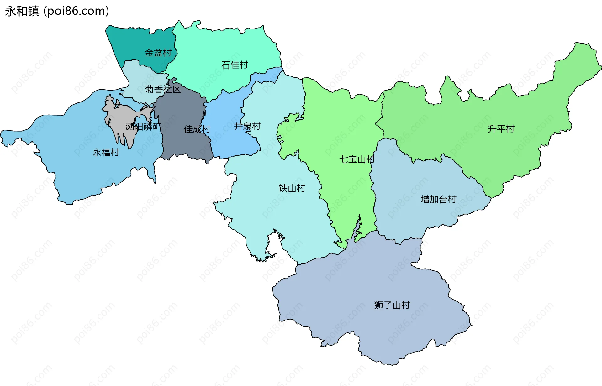 永和镇边界地图(五级行政区划)