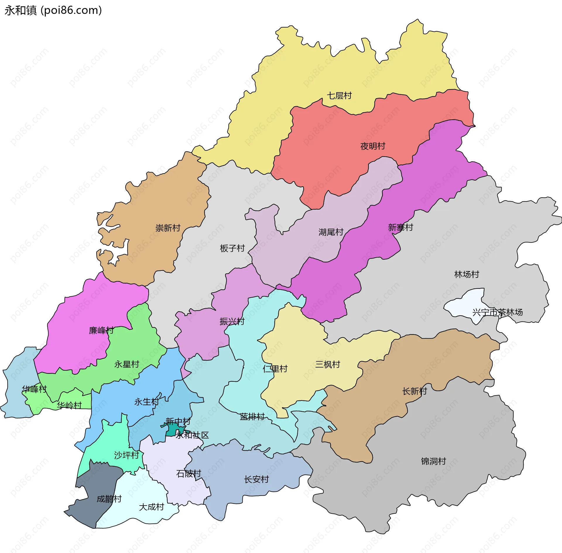 永和镇边界地图(五级行政区划)