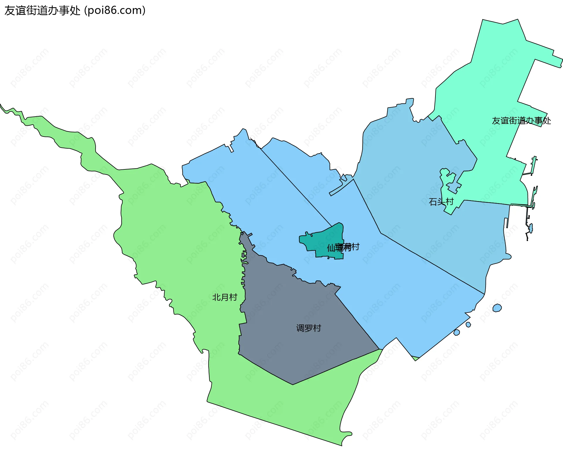 友谊街道办事处边界地图(五级行政区划)