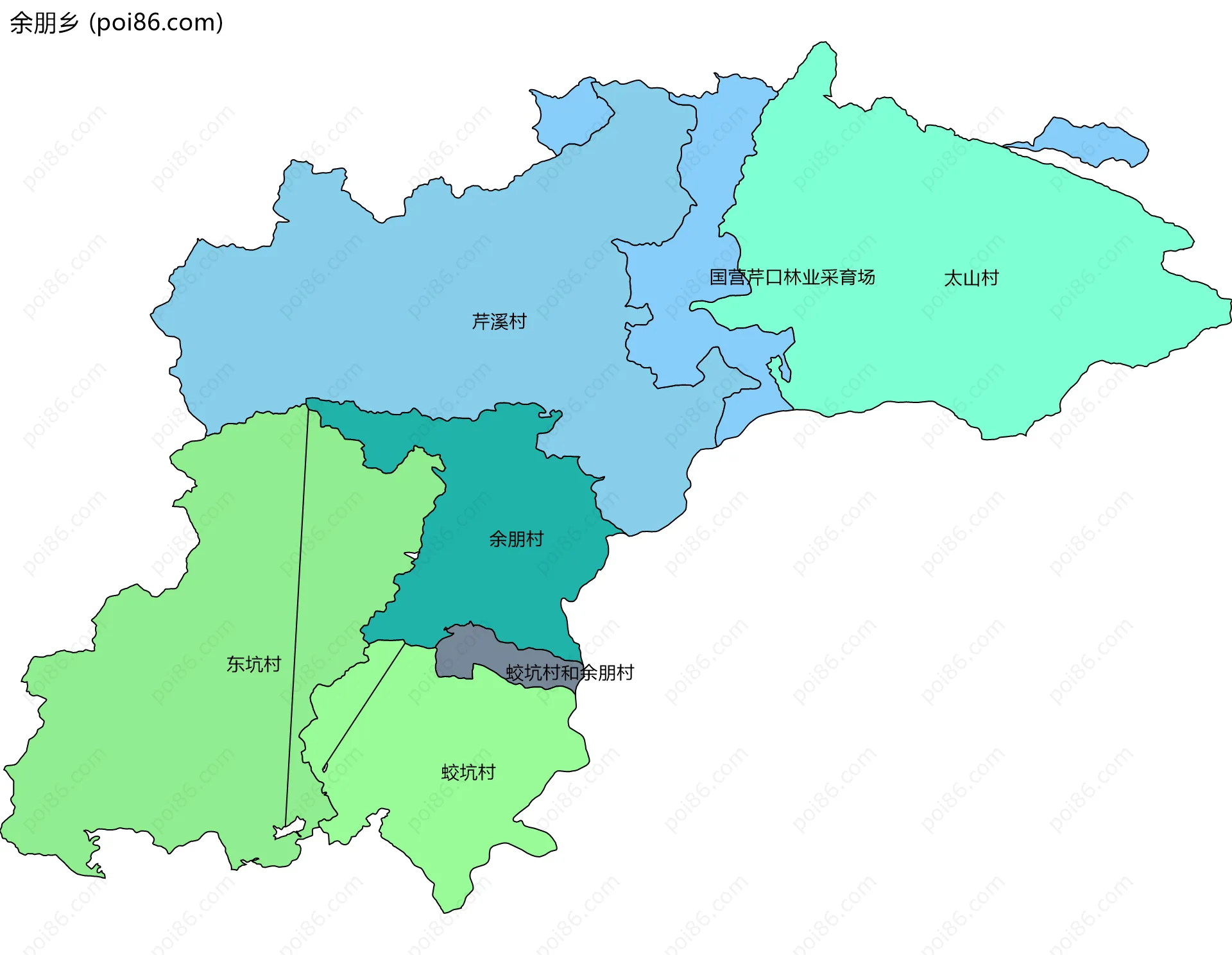 余朋乡边界地图(五级行政区划)