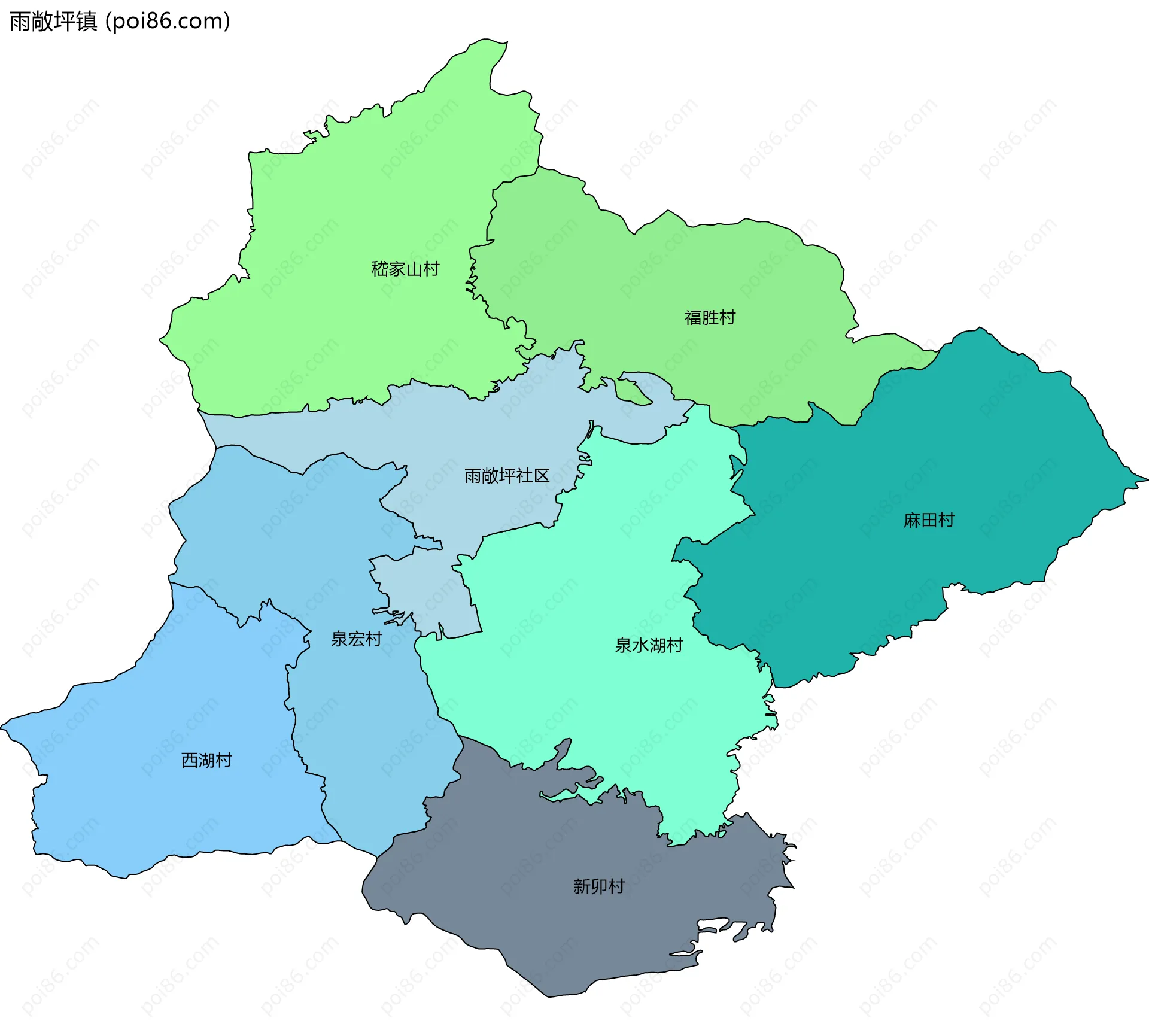 雨敞坪镇边界地图(五级行政区划)