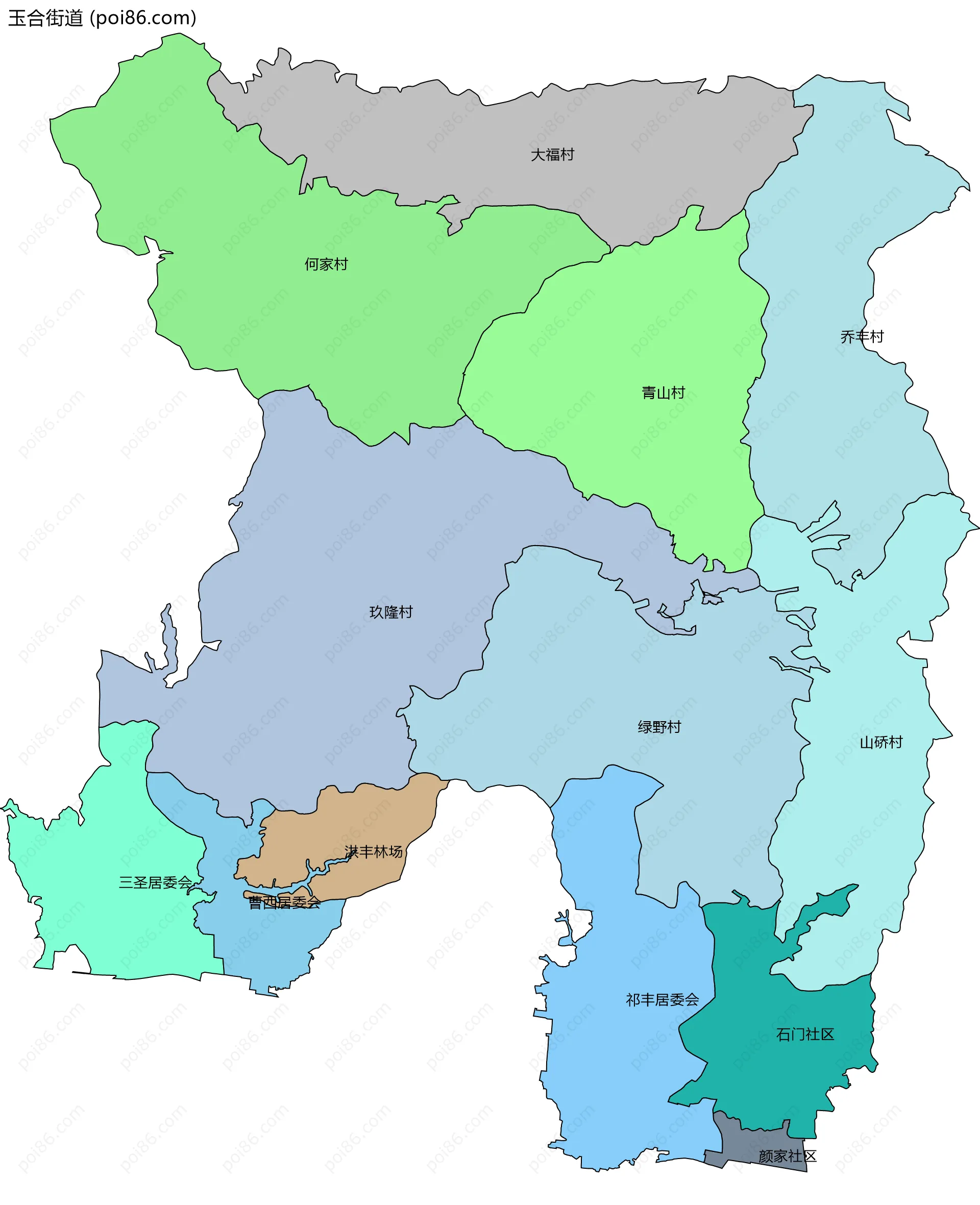 玉合街道边界地图(五级行政区划)