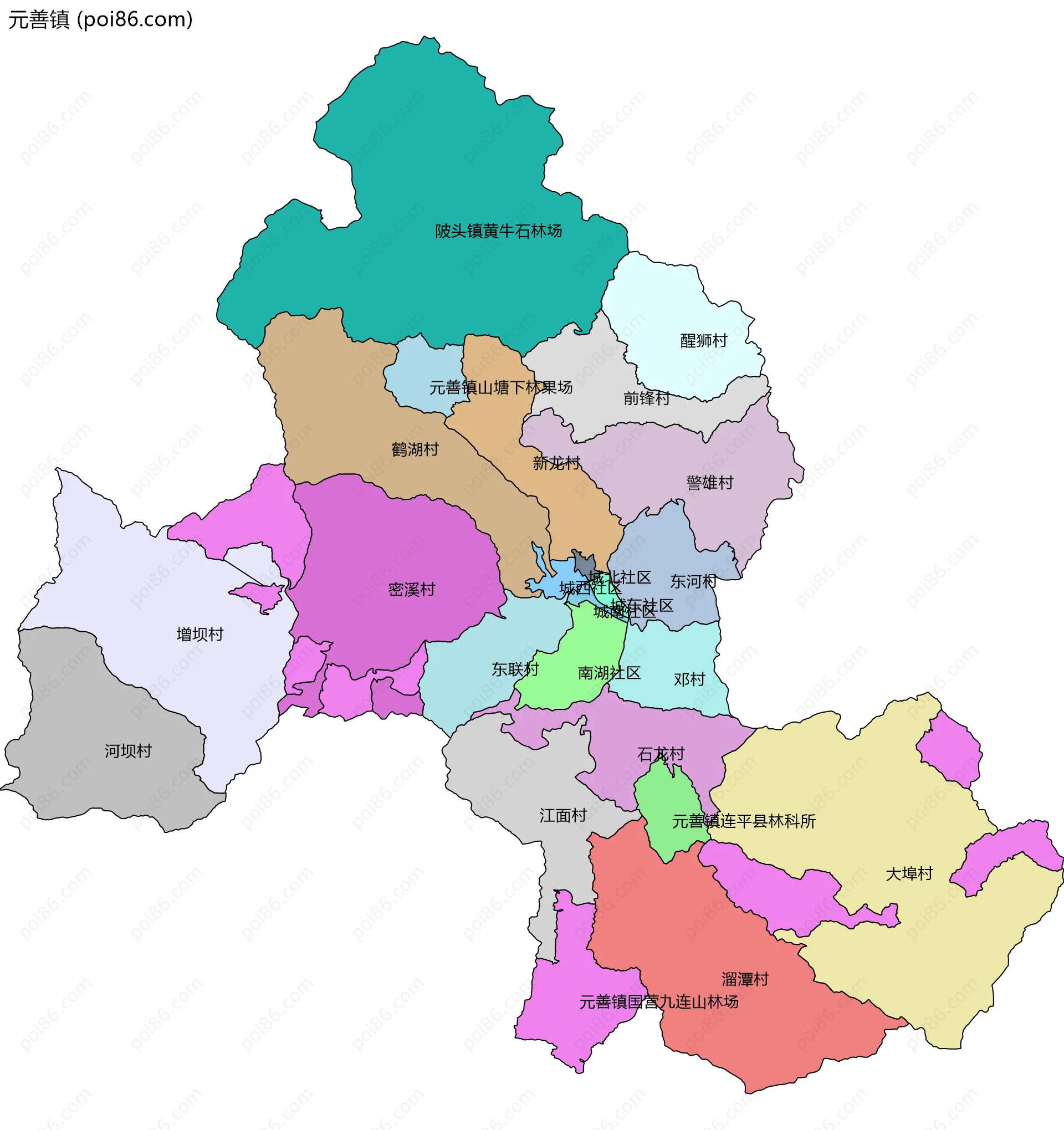 元善镇边界地图(五级行政区划)