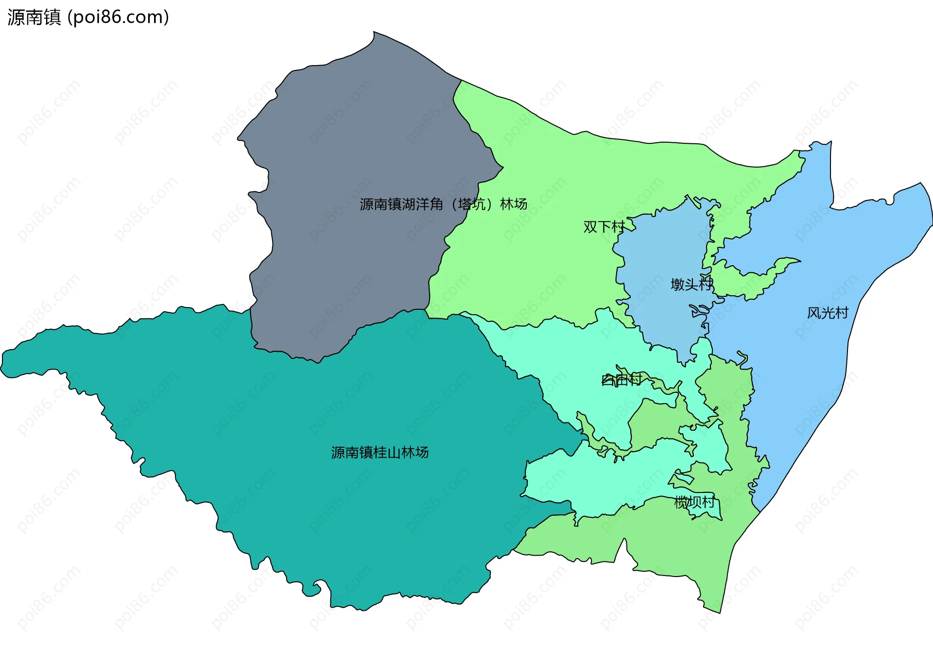 源南镇边界地图(五级行政区划)