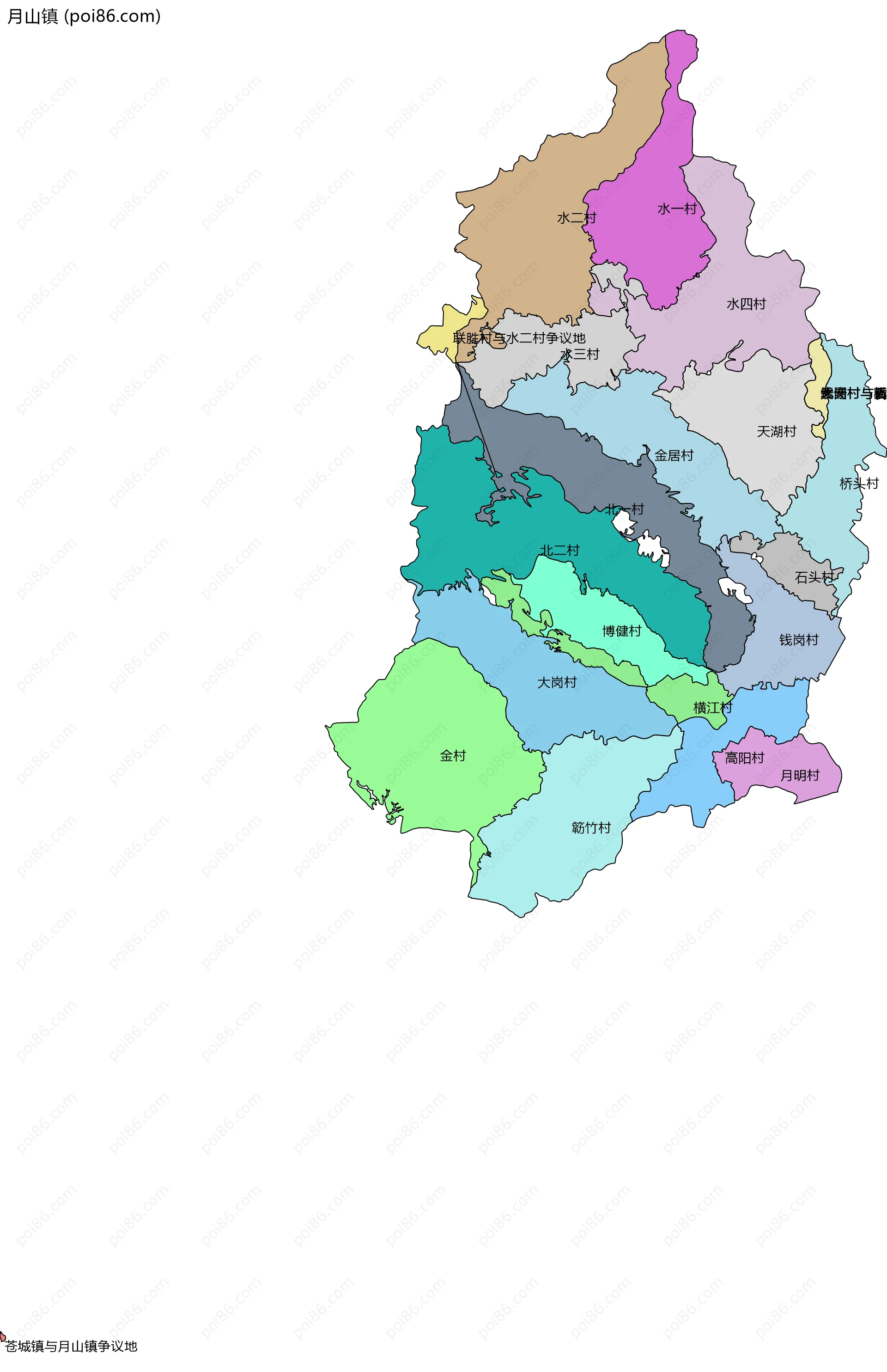 月山镇边界地图(五级行政区划)