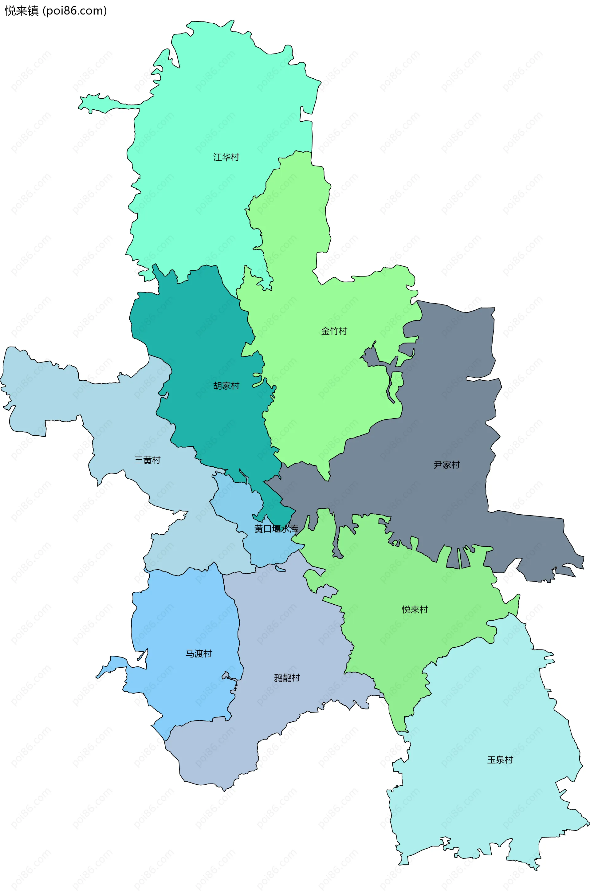 悦来镇边界地图(五级行政区划)