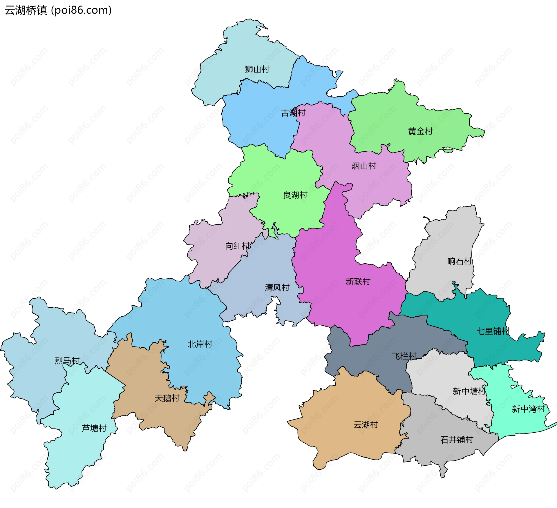 云湖桥镇边界地图(五级行政区划)