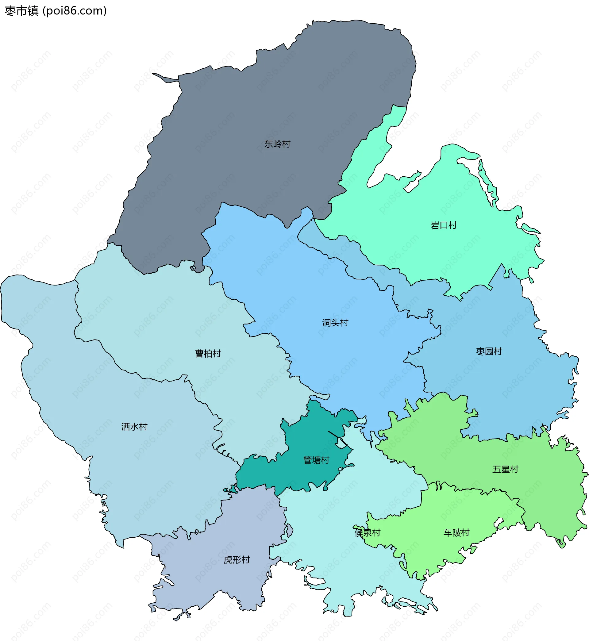 枣市镇边界地图(五级行政区划)