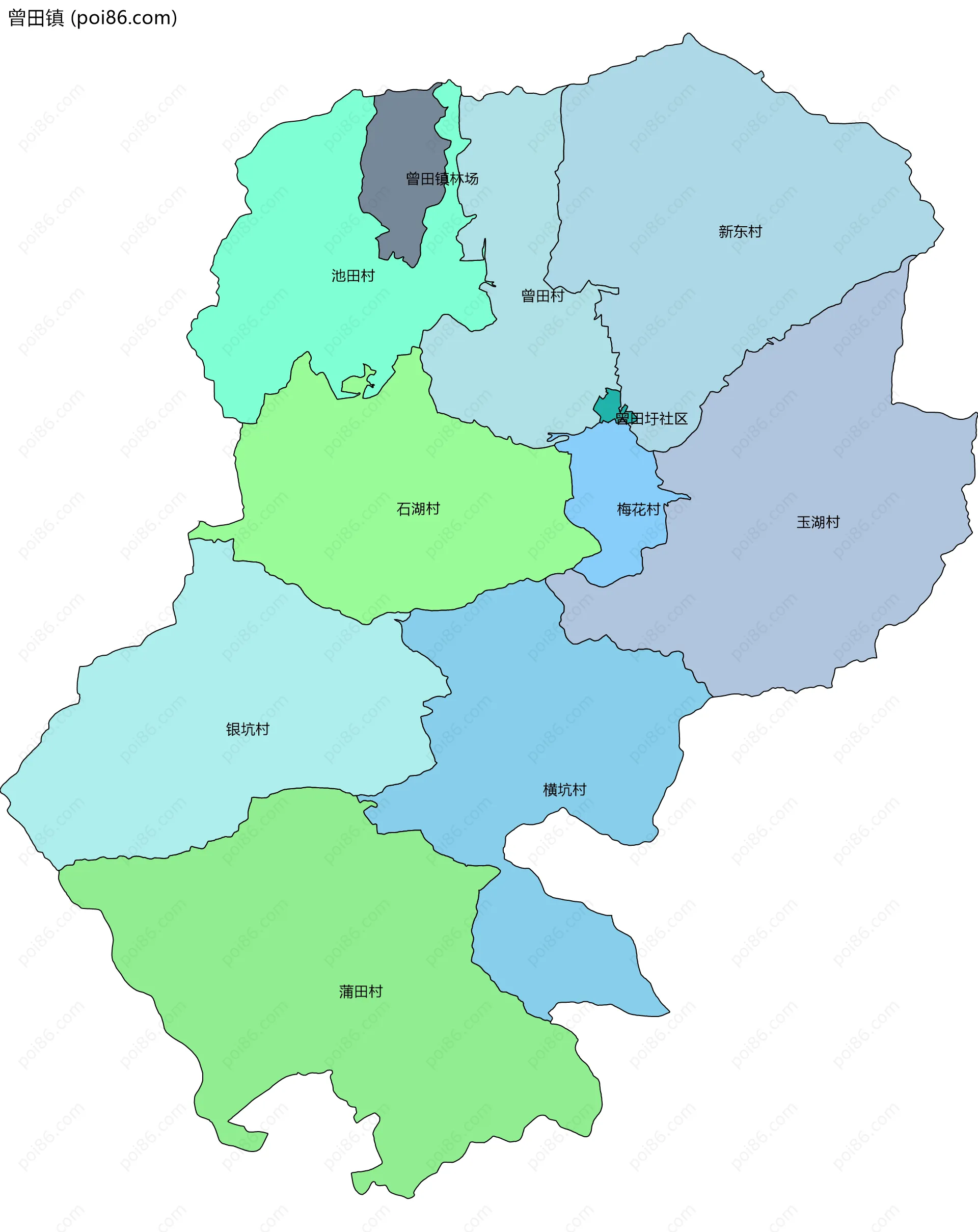 曾田镇边界地图(五级行政区划)