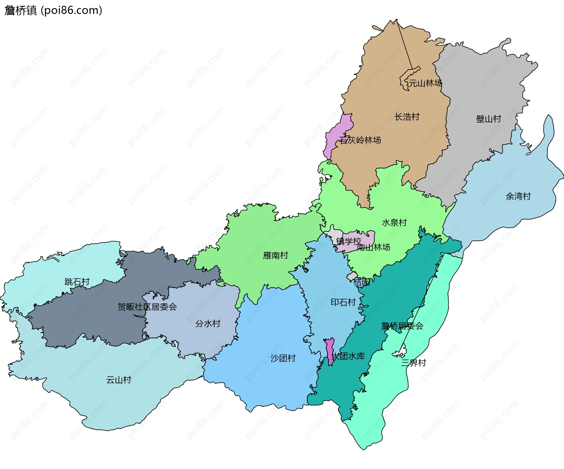 詹桥镇边界地图(五级行政区划)