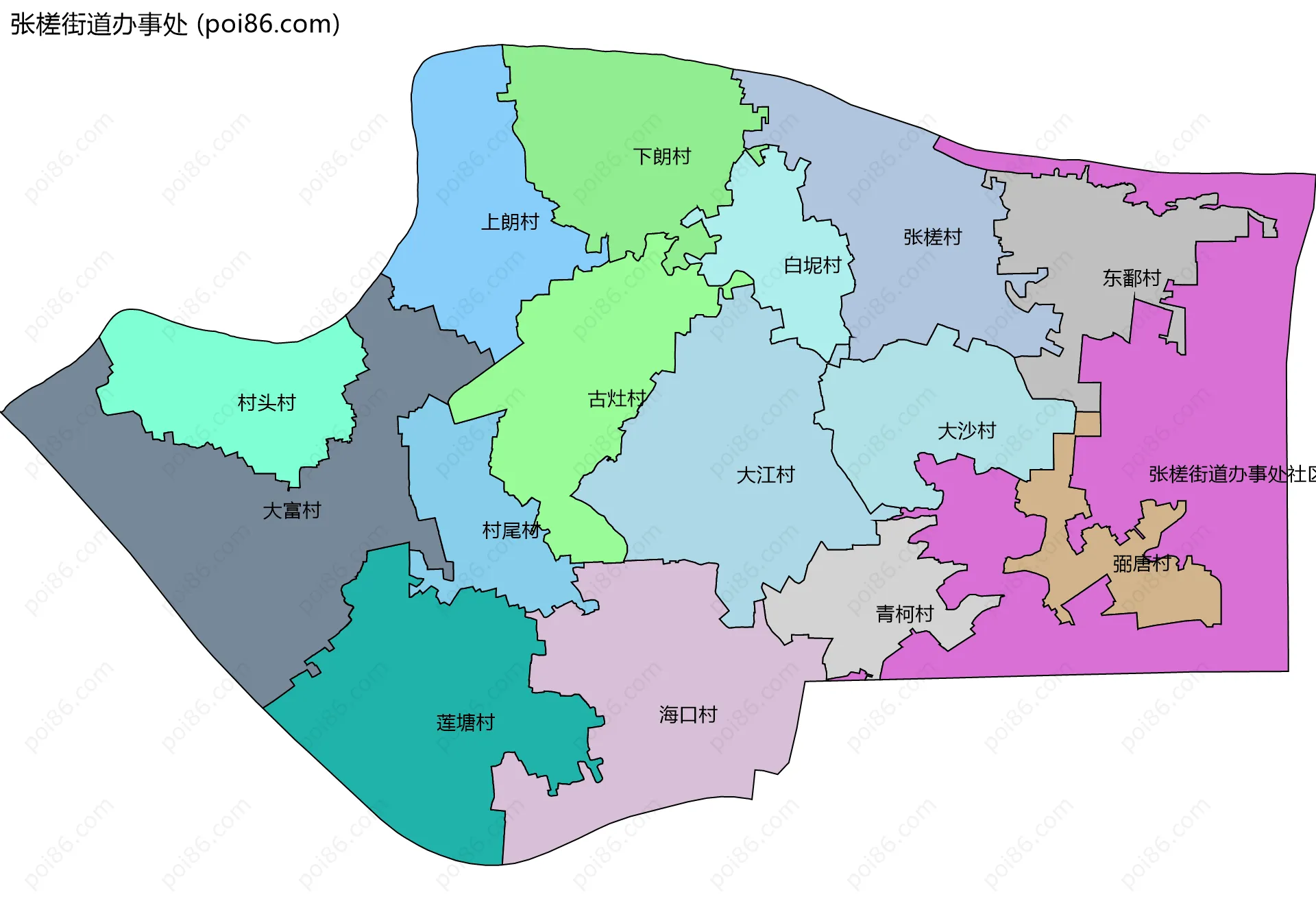 张槎街道办事处边界地图(五级行政区划)