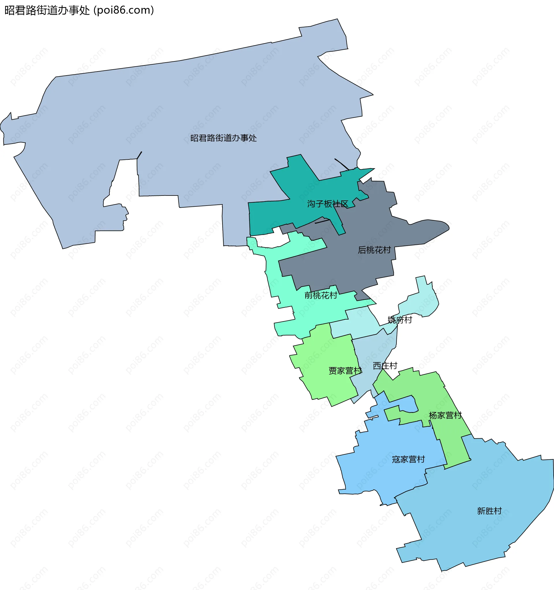 昭君路街道办事处边界地图(五级行政区划)