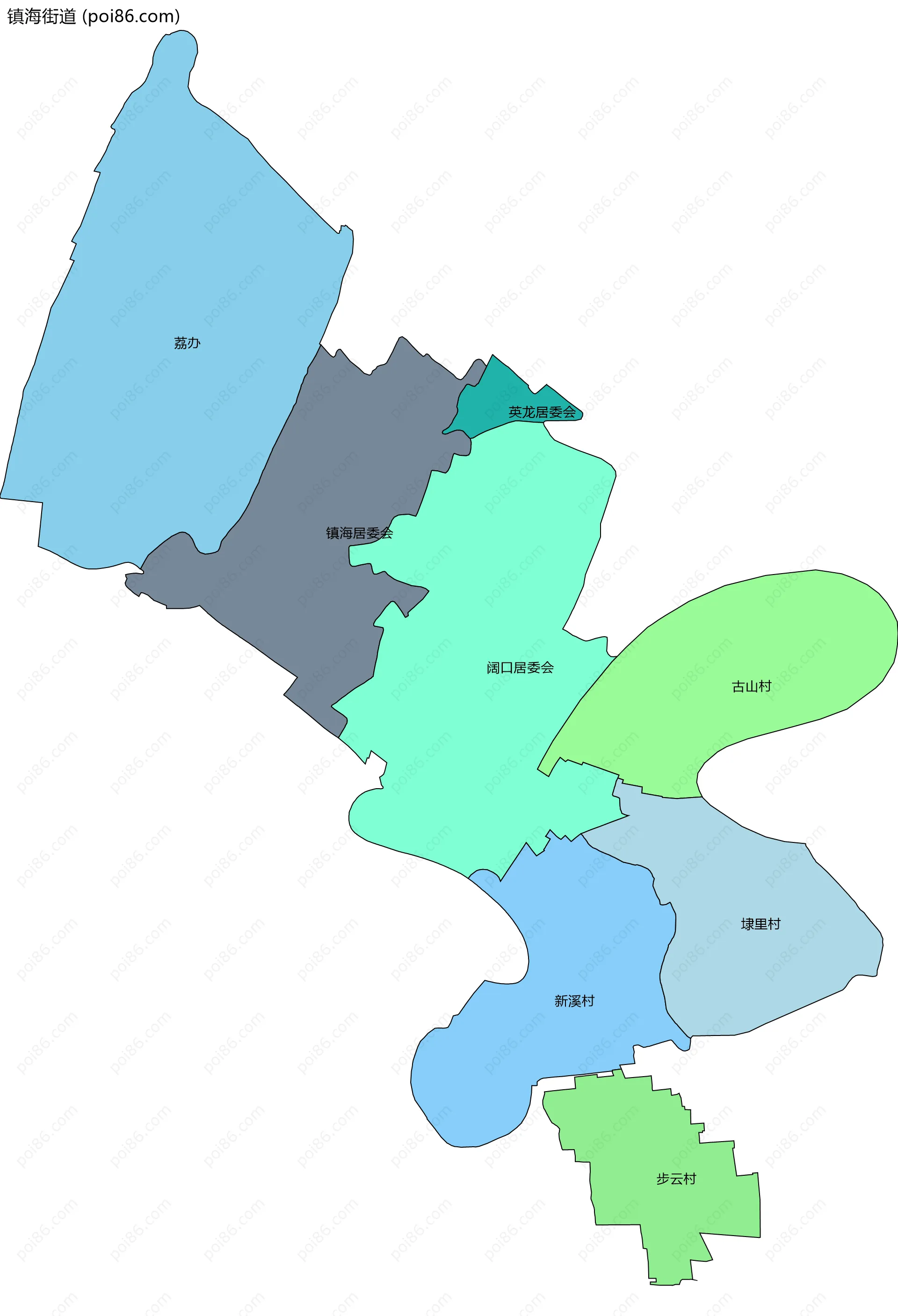镇海街道边界地图(五级行政区划)