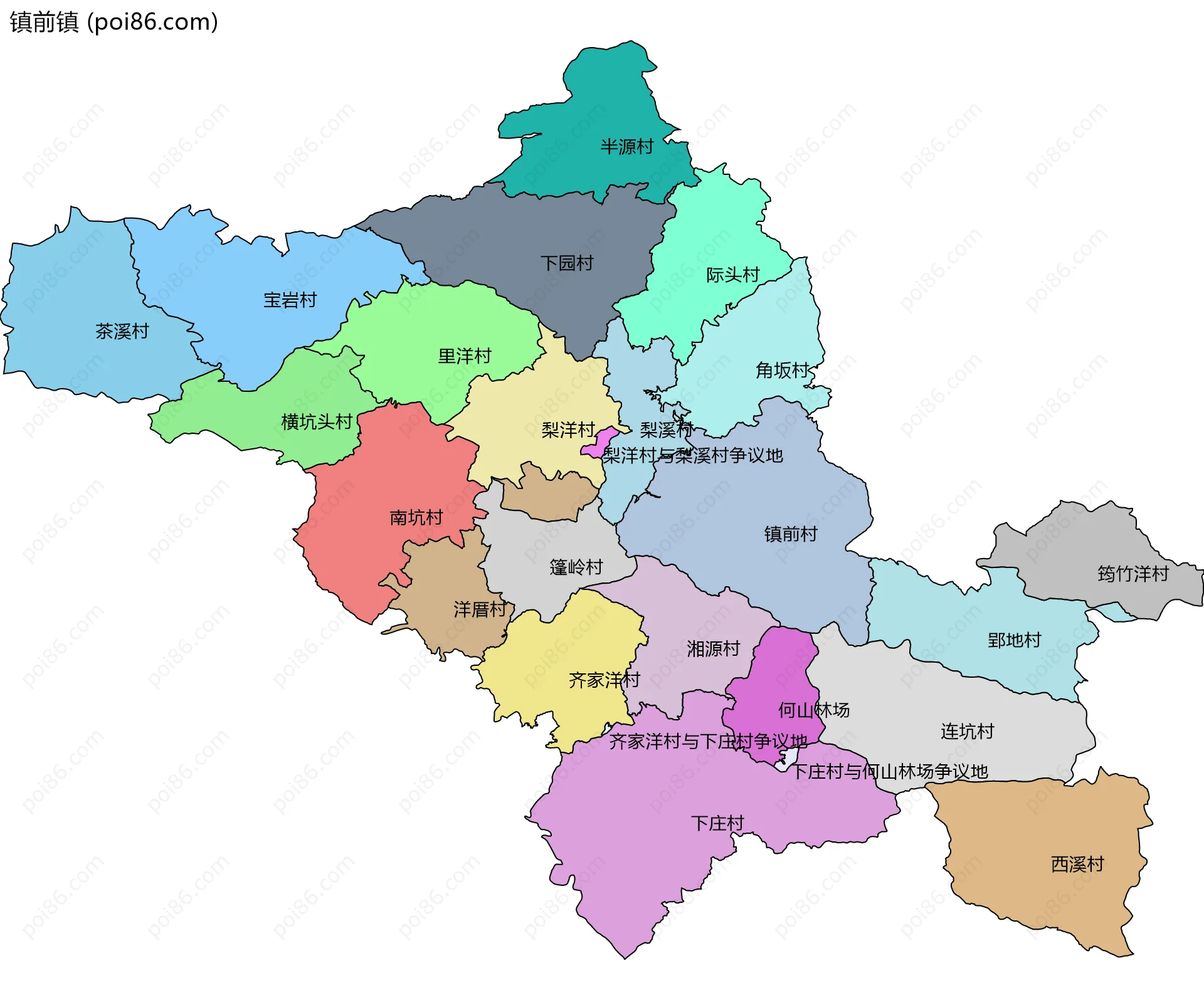 镇前镇边界地图(五级行政区划)