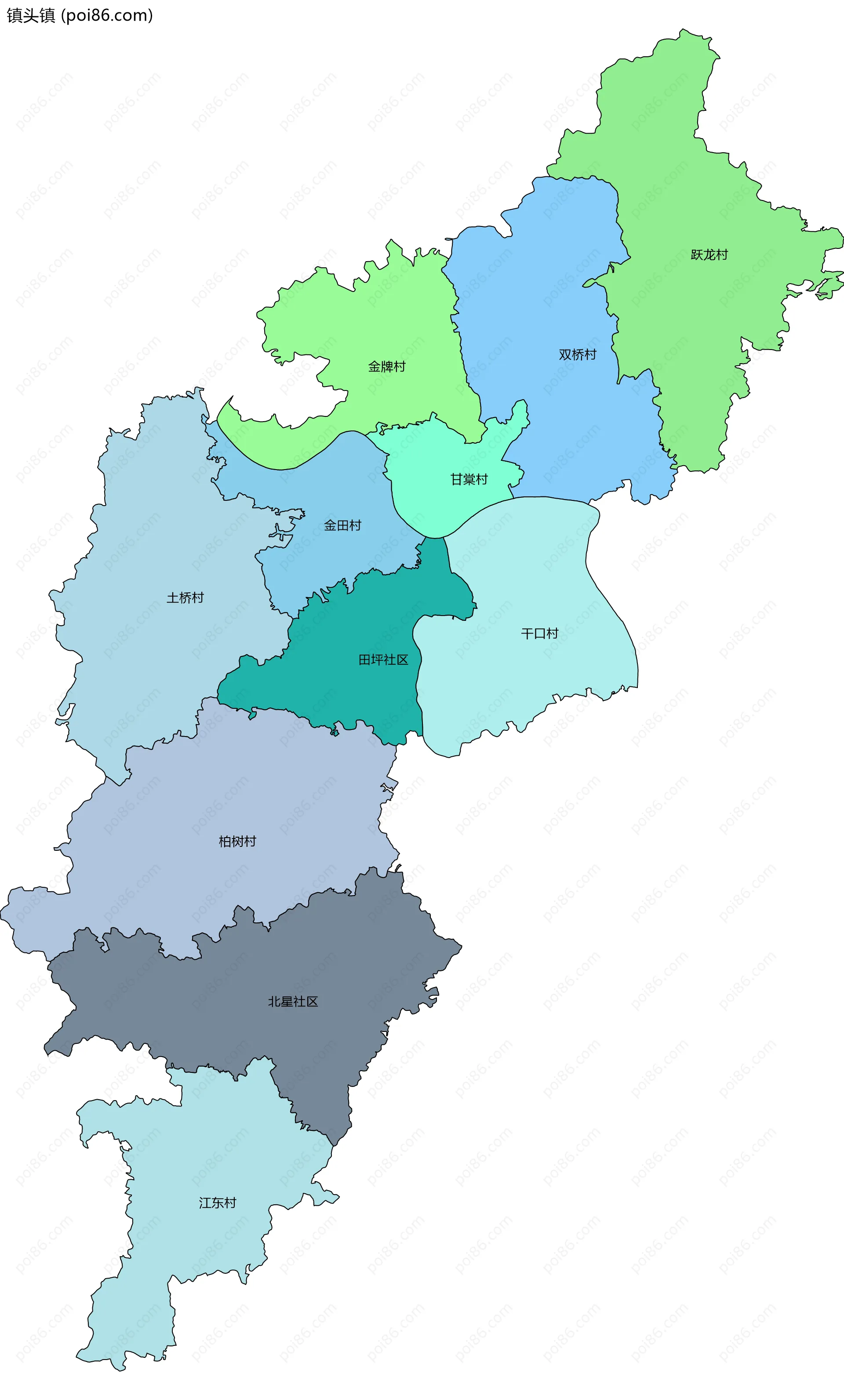 镇头镇边界地图(五级行政区划)
