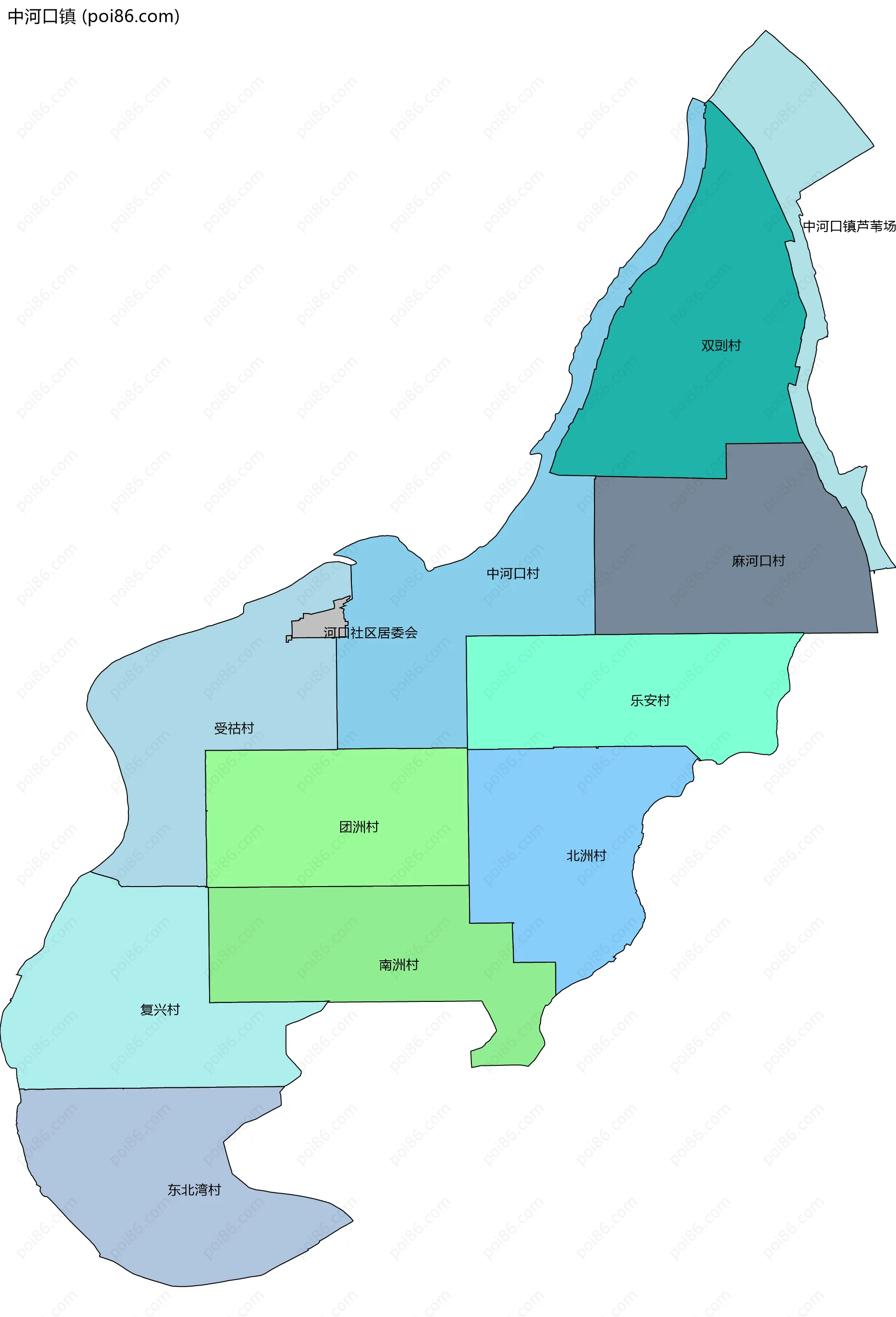 中河口镇边界地图(五级行政区划)