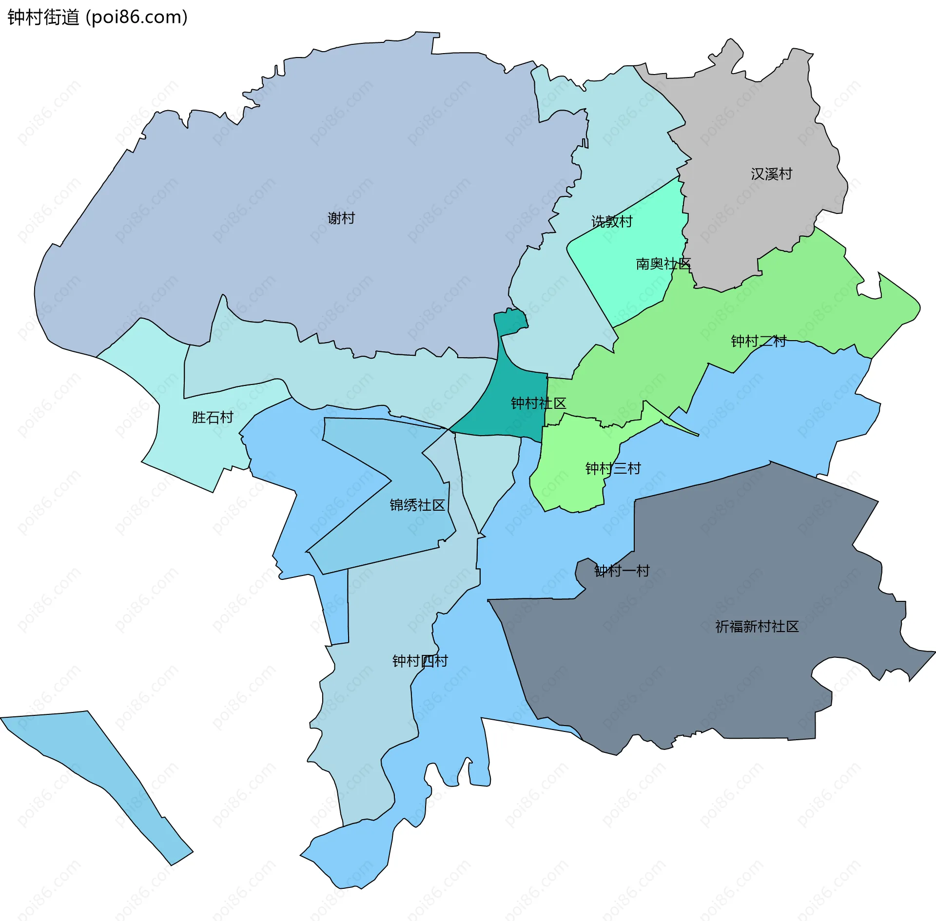 钟村街道边界地图(五级行政区划)
