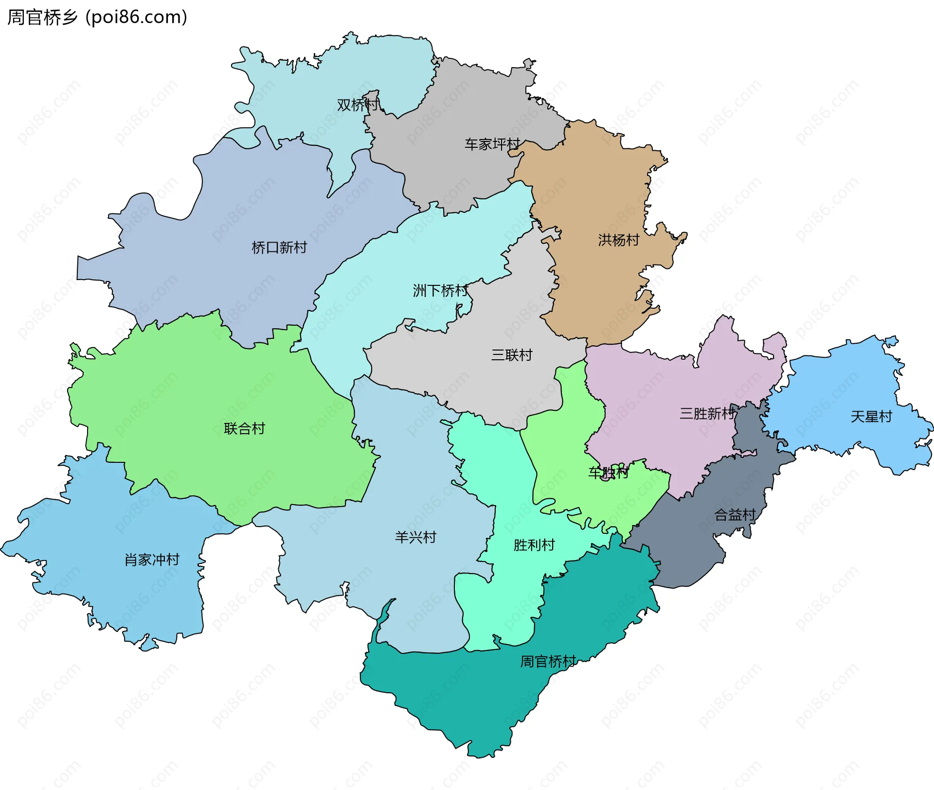 周官桥乡边界地图(五级行政区划)