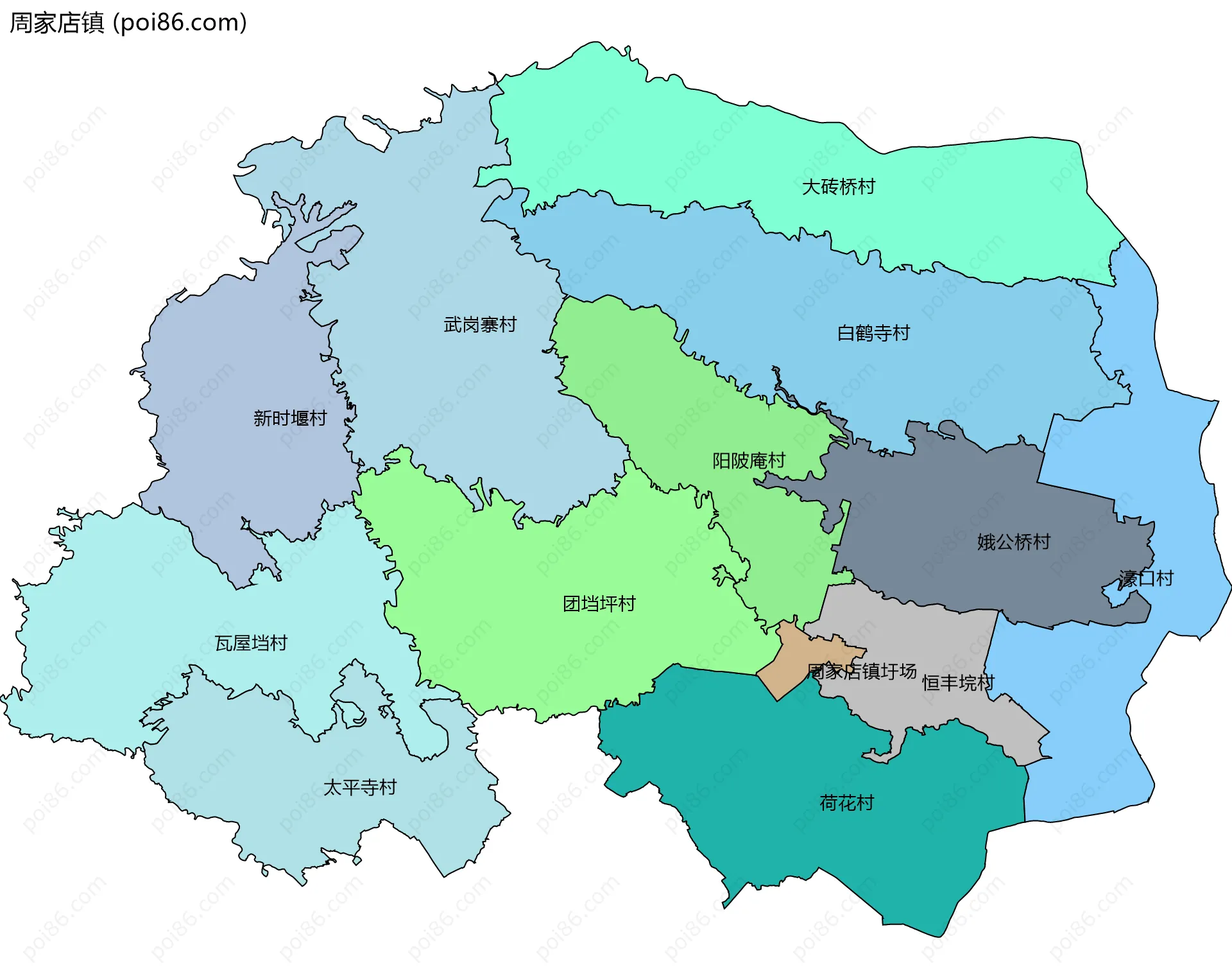 周家店镇边界地图(五级行政区划)
