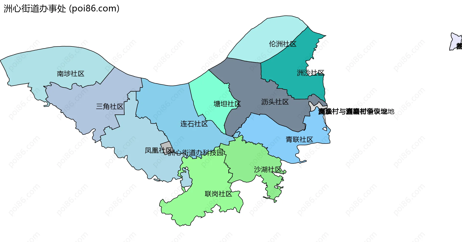 洲心街道办事处边界地图(五级行政区划)