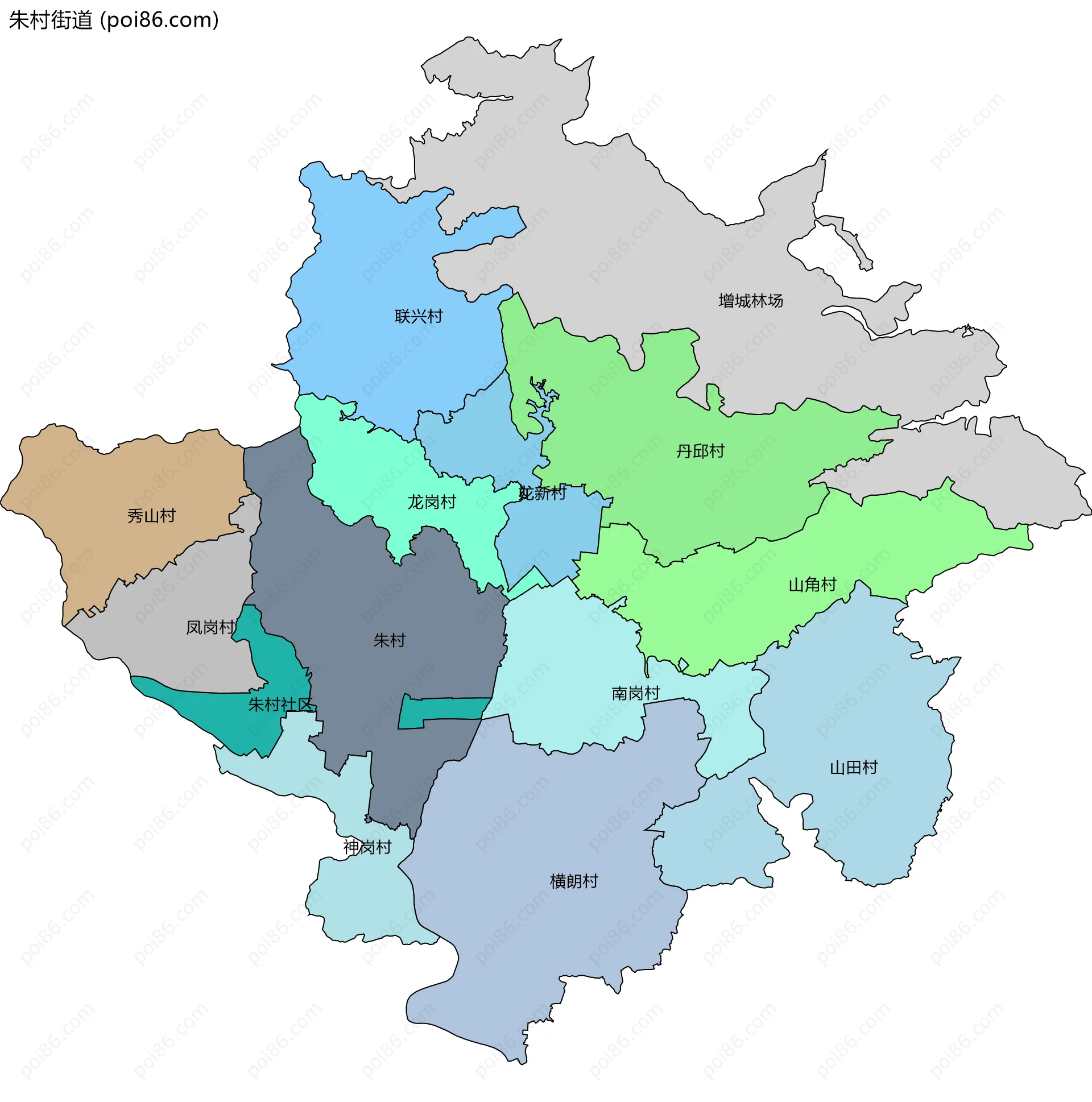 朱村街道边界地图(五级行政区划)